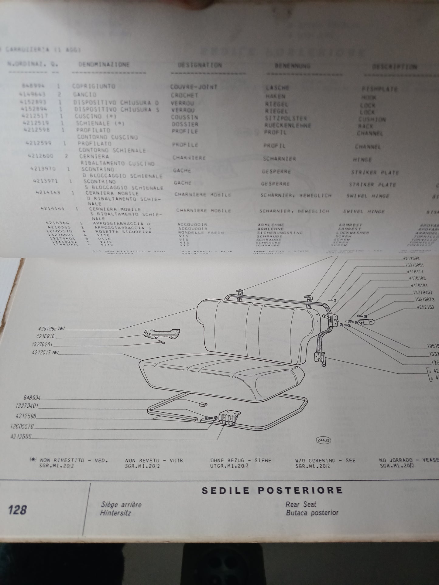 Fiat 128 Catalogo Parti Di Ricambio Carrozzeria 1° Ediz.1969