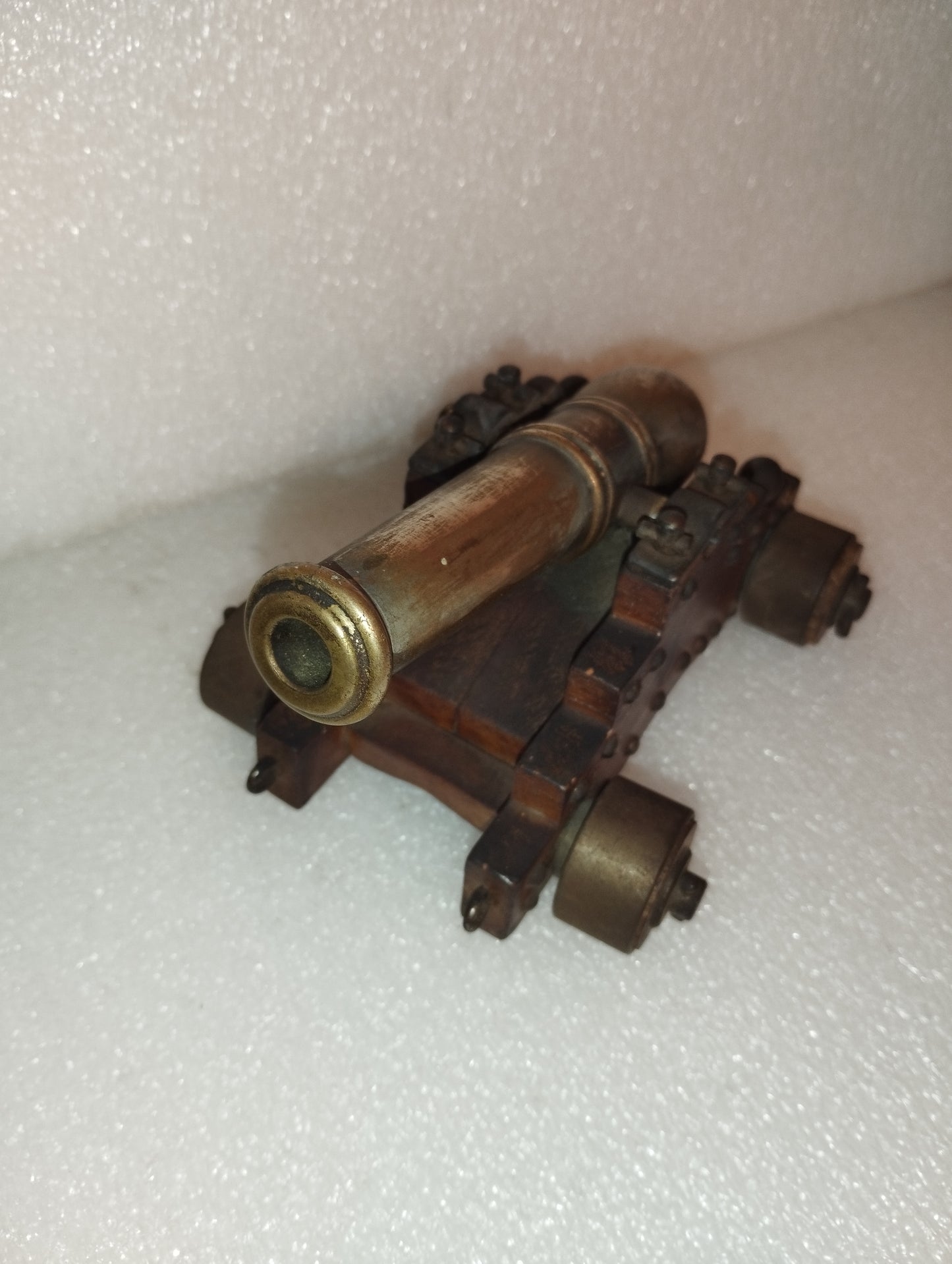 Riproduzione Cannone Vascello Da Guerra In Bronzo E Legno vintage