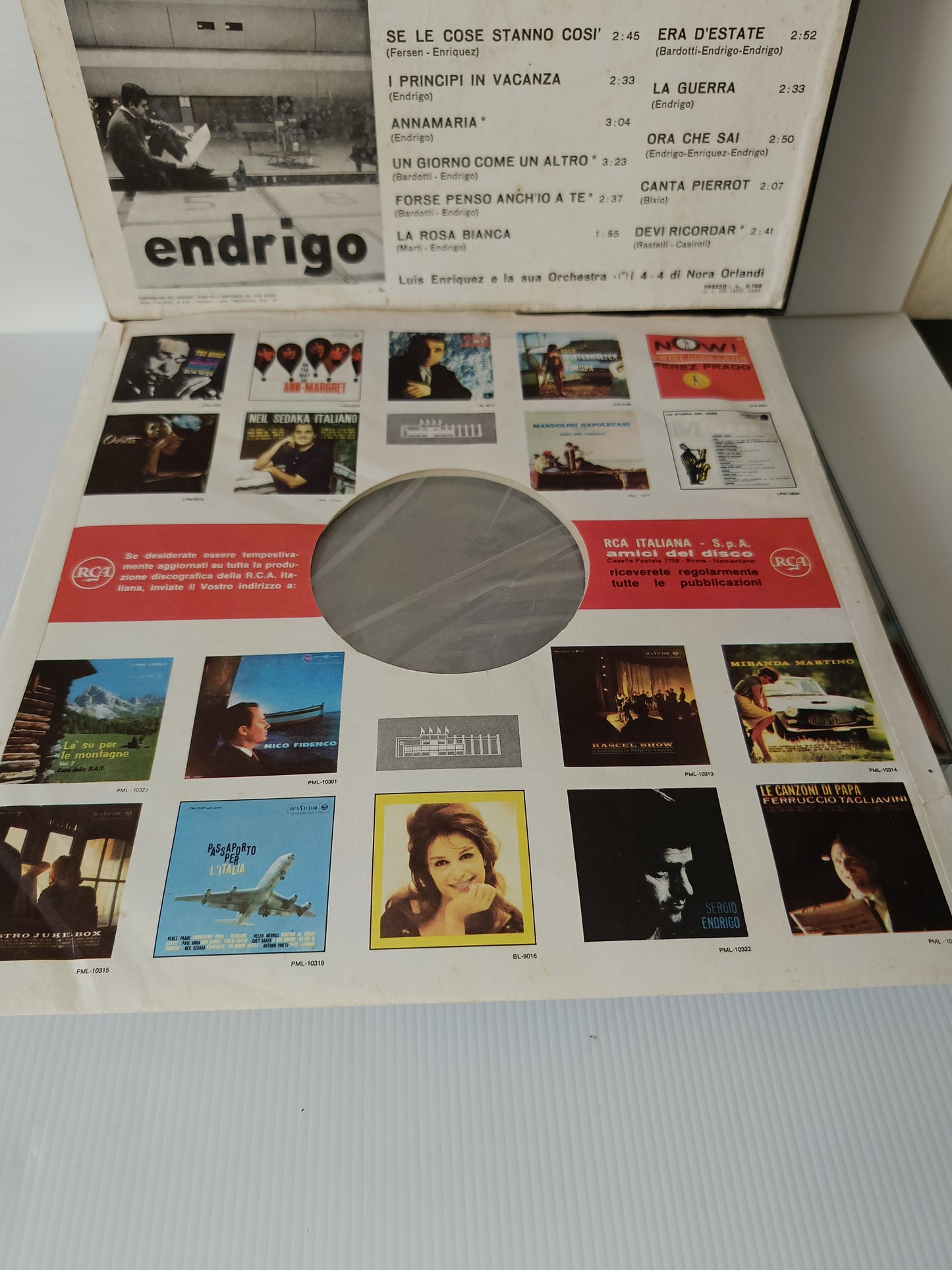 Endrigo Sergio Endrigo LP 33 Giri Edito nel 1963 da RCA Cod .PML 10368