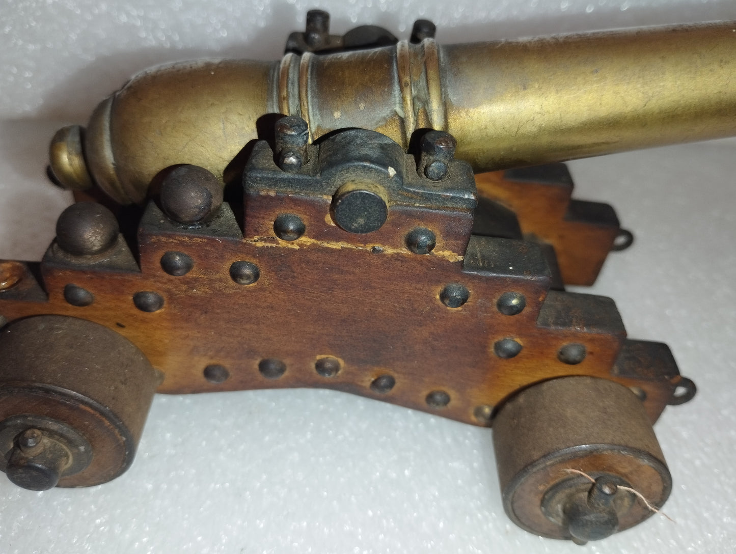 Riproduzione Cannone Vascello Da Guerra In Bronzo E Legno vintage