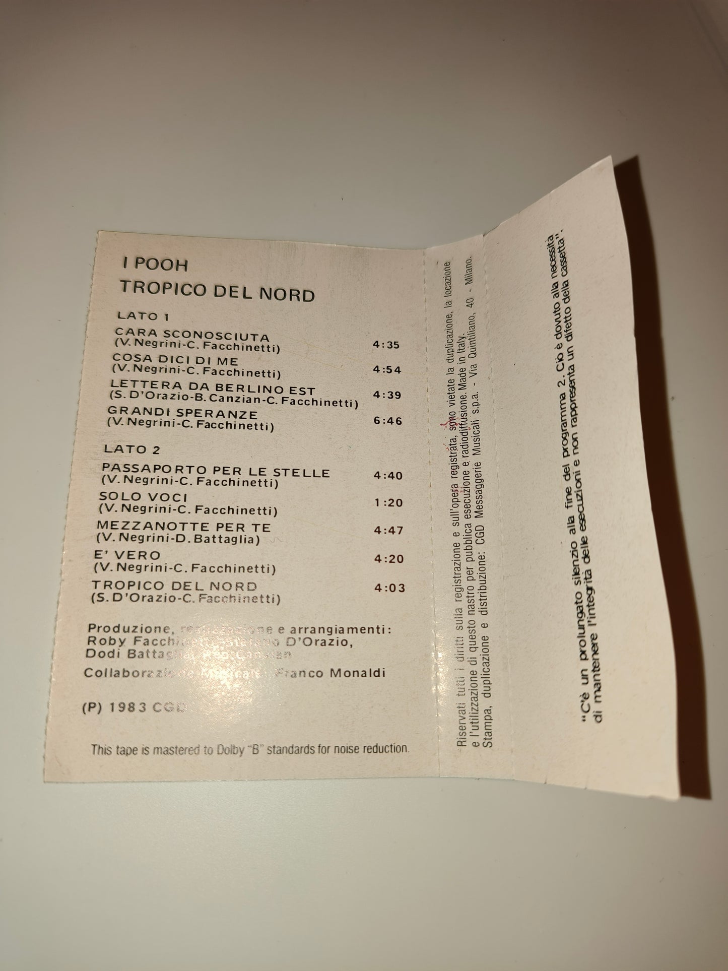 I Pooh Tropico Del Nord Musicassetta, LEGGI