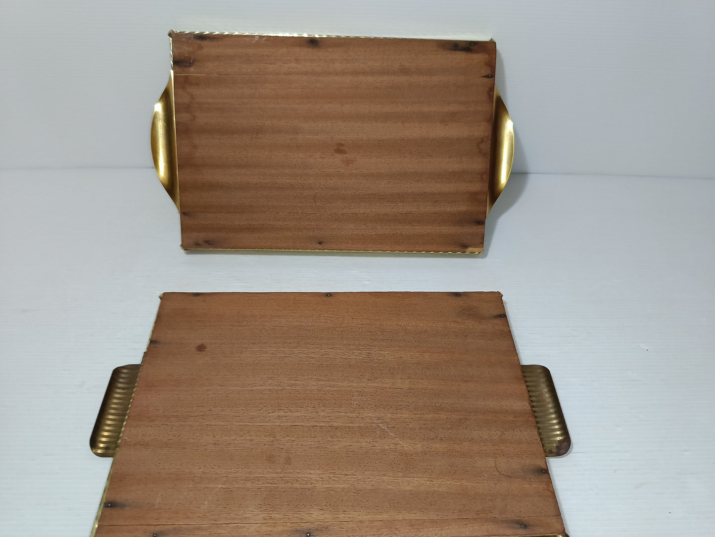 2 Vassoi Vintage In Legno/Metallo/Vetro