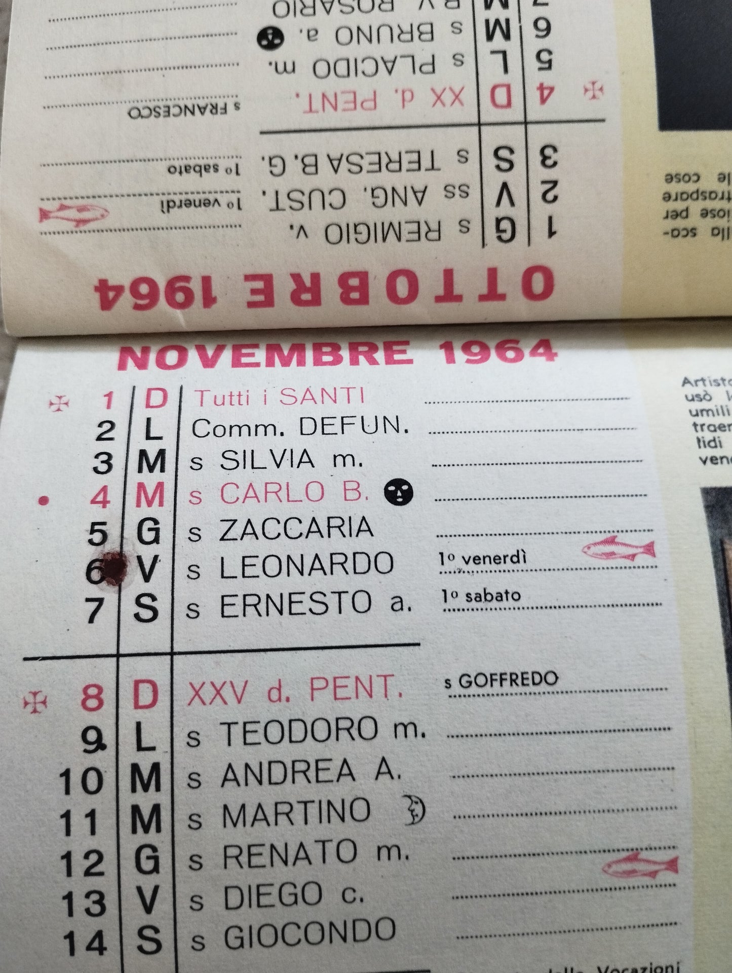 Calendario 1964 Santa Rita Da Cascia
In carta