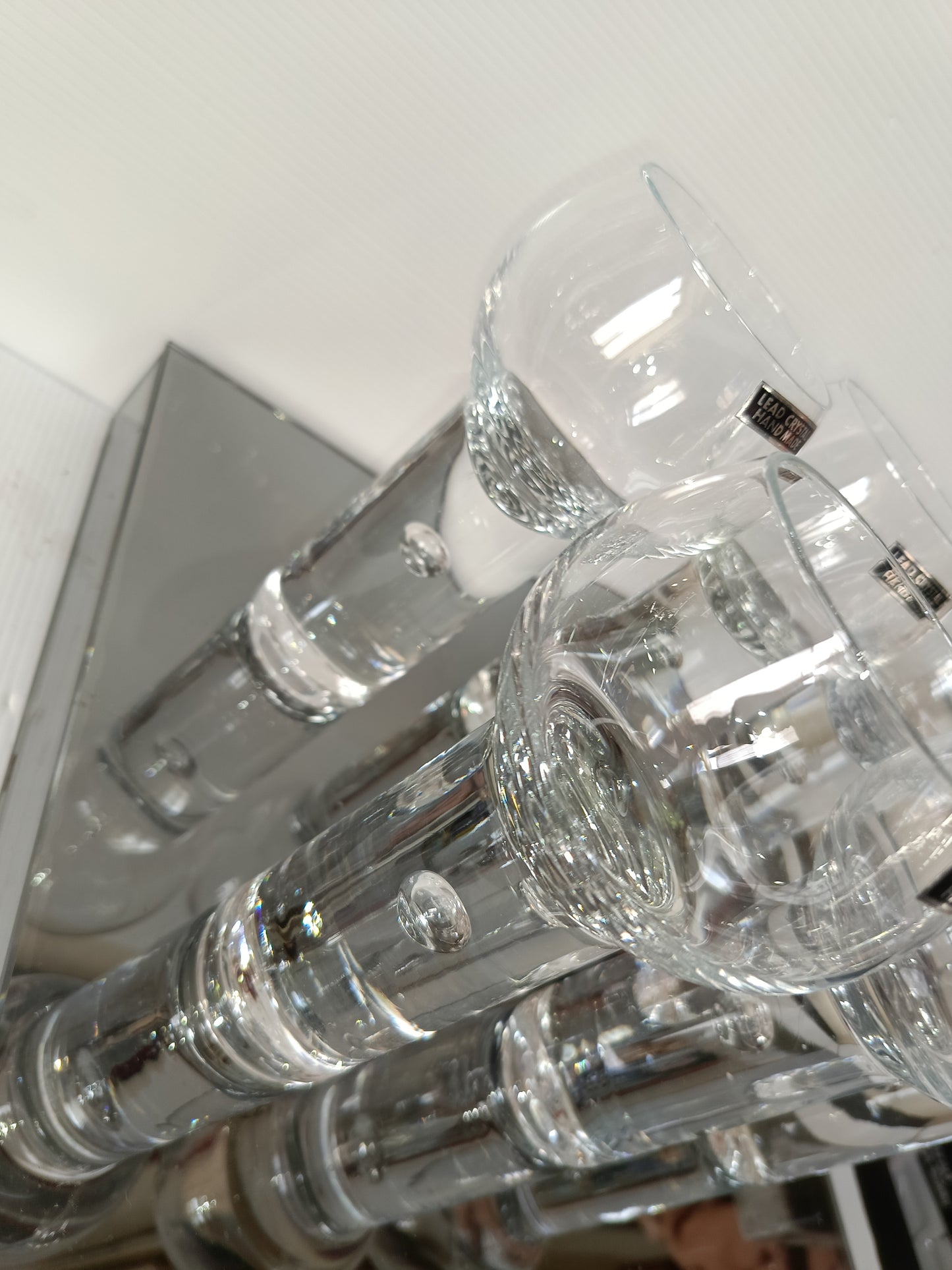 6 Bicchieri In Cristallo Con Bolla Fatti A Mano Vintage