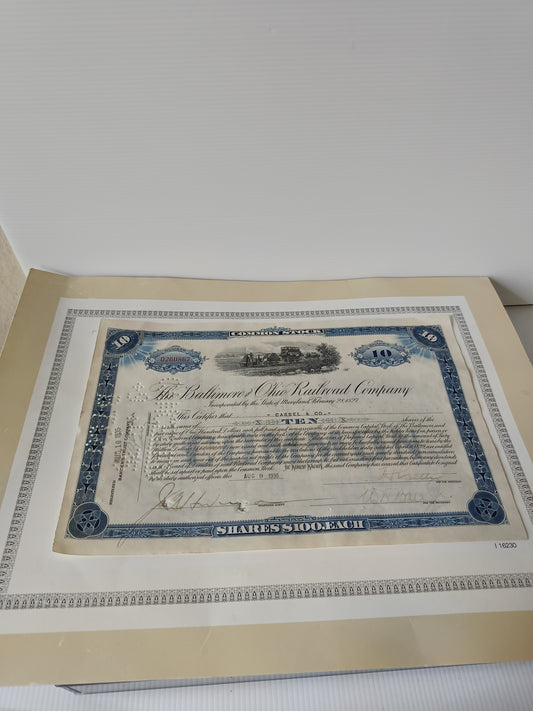 Antico Certificato Azionario The Baltimora Ohio Railroad Company
Originale datato agosto 1935