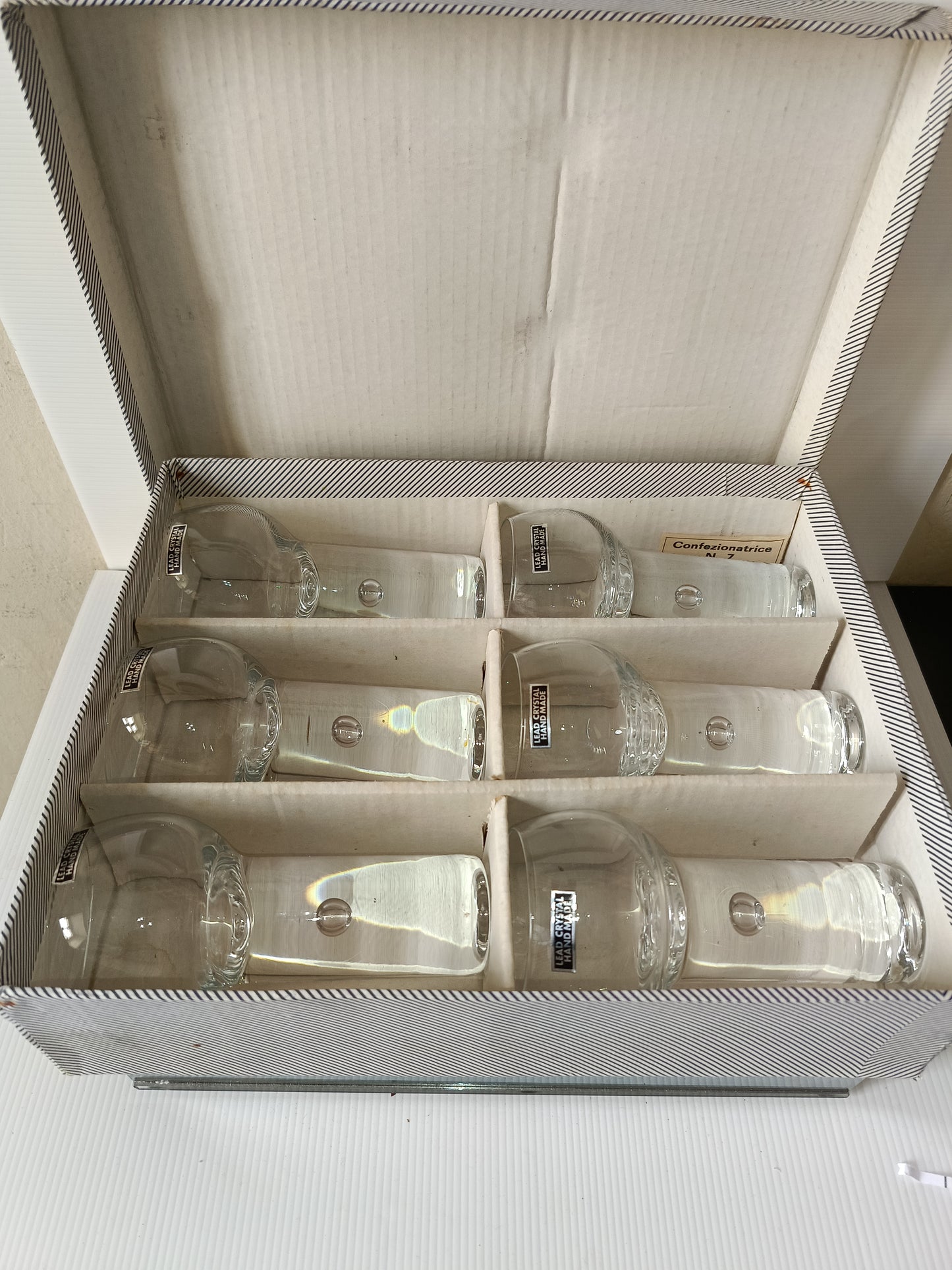 6 Bicchieri In Cristallo Con Bolla Fatti A Mano Vintage