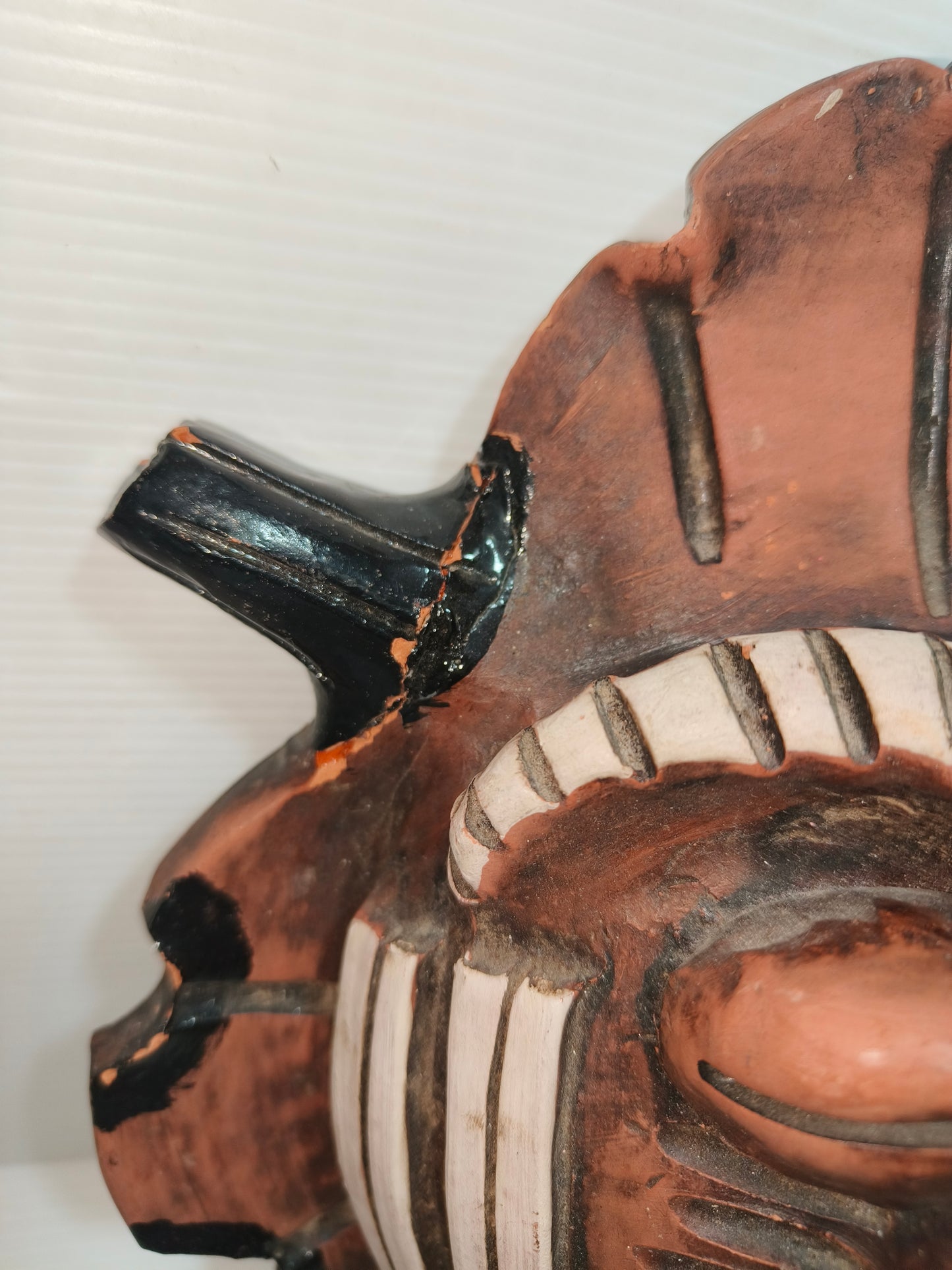 Maschera tribale in argilla America Del Sud Cachoba vintage, LEGGI BENE