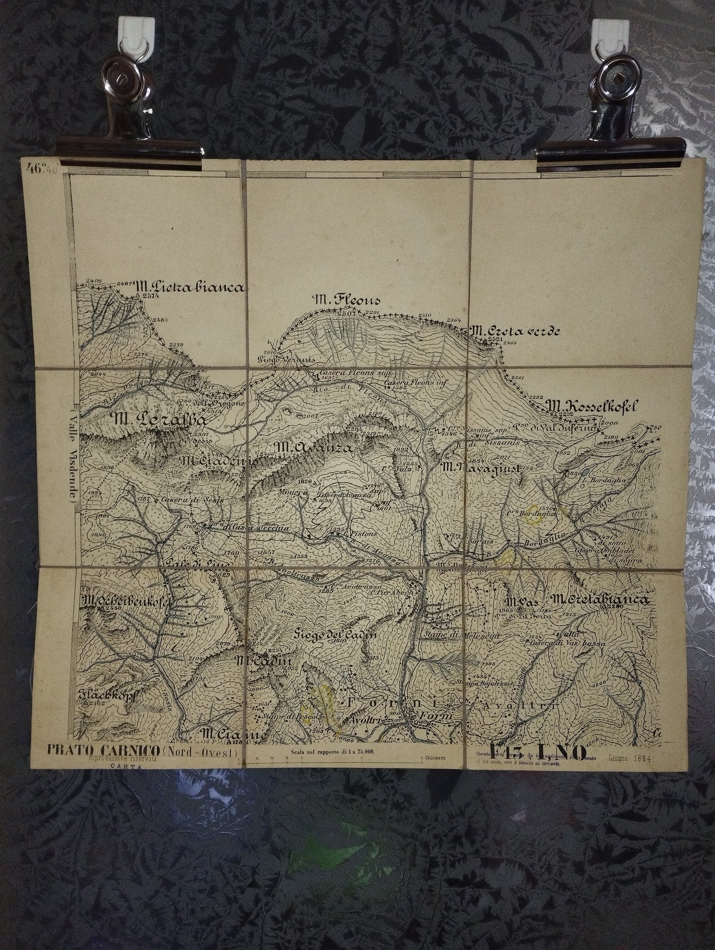 Antica Cartina Telata Prato Carnico Nord  Ovest scala 1:25.000
Datata giugno 1894