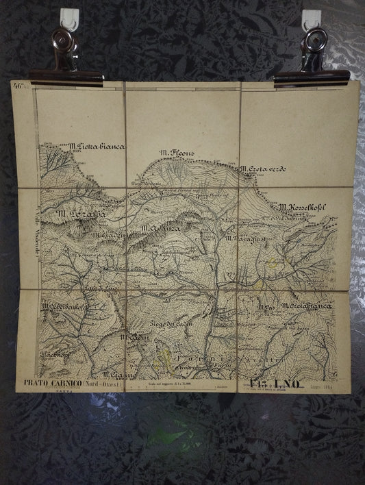 Antica Cartina Telata Prato Carnico Nord  Ovest scala 1:25.000
Datata giugno 1894