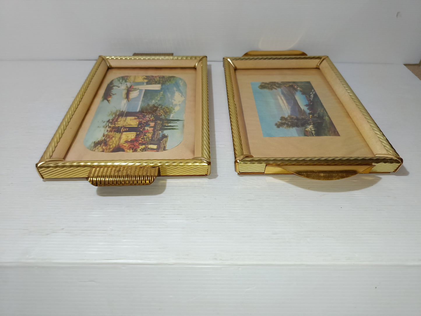 2 Vassoi Vintage In Legno/Metallo/Vetro