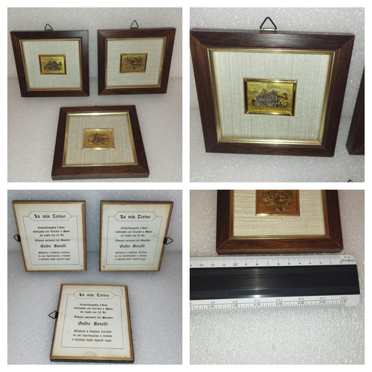 3 Quadretti Cromolitografie La mia Torino Guido Borelli
Su Foglia Oro 23 Kt