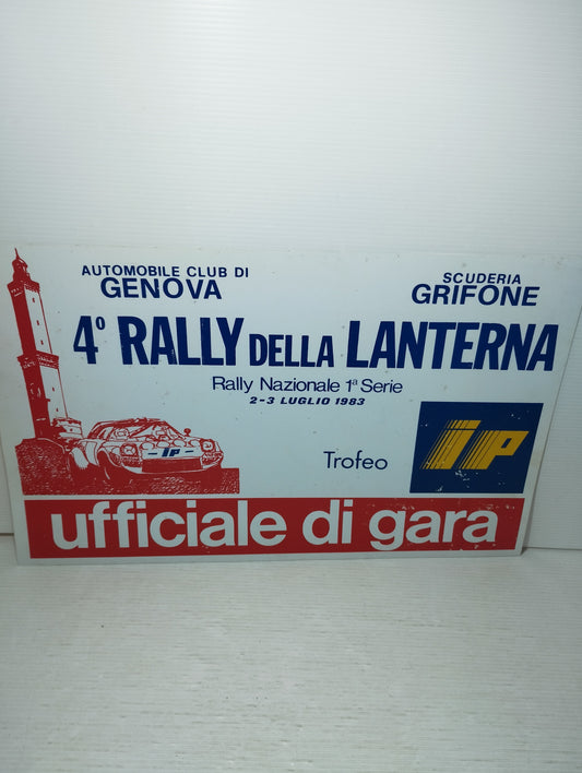 4° Rallye della Lanterna 1983  Targa originale In Plastica flessibile