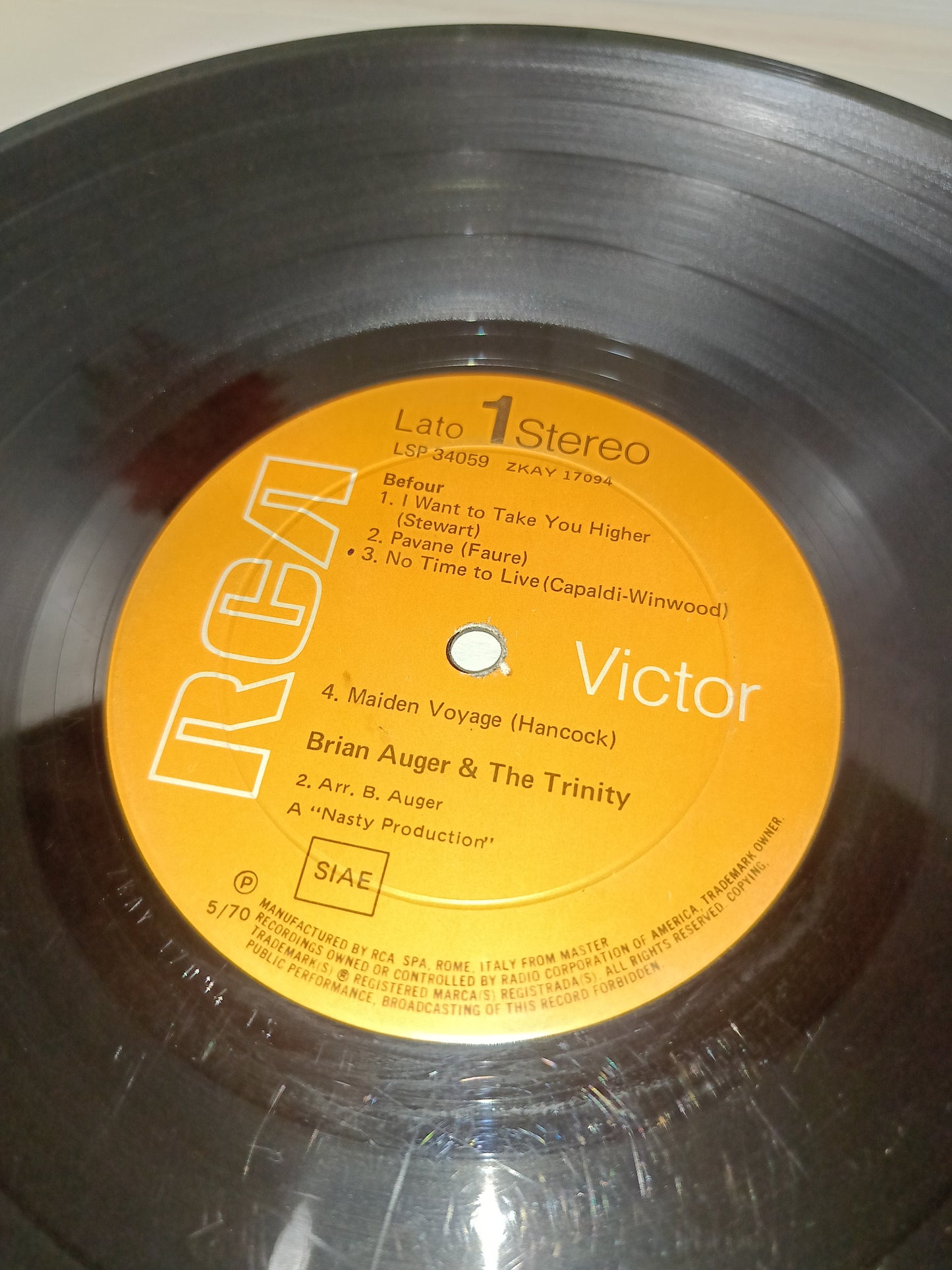 Befour Brian Auger & The Trinity LP 33 giri
Edito nel 1970 da RCA Cod.LSP 34059
Prima Edizione