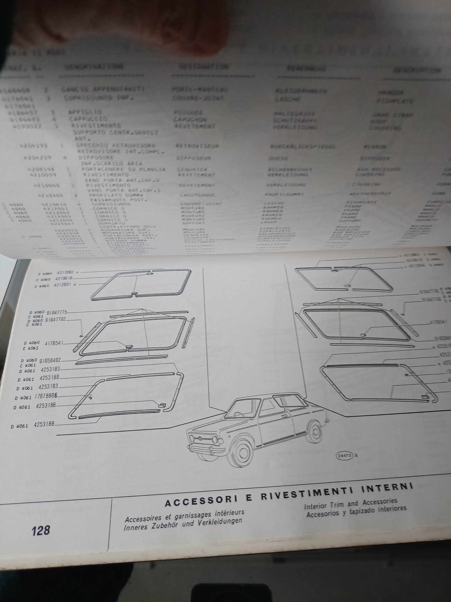 Fiat 128 Catalogo Parti Di Ricambio Carrozzeria 1° Ediz.1969