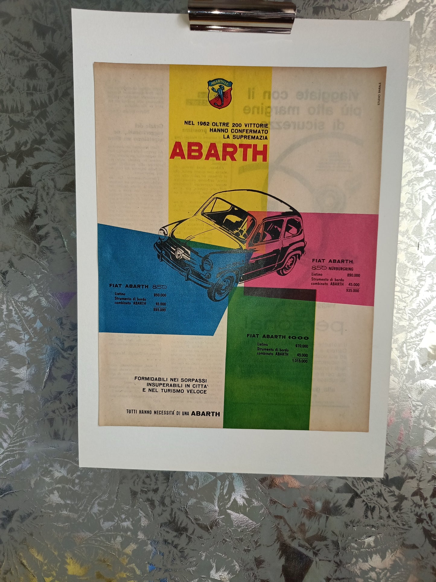Fiat Abarth Locandina
Rifilata Da Rivista D'epoca Su Cartoncino