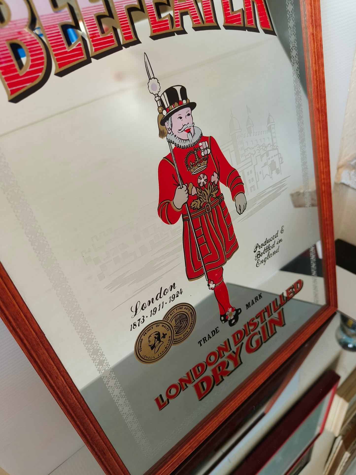 Specchio pubblicitario vintage Dry Gin Beefeater, LEGGI