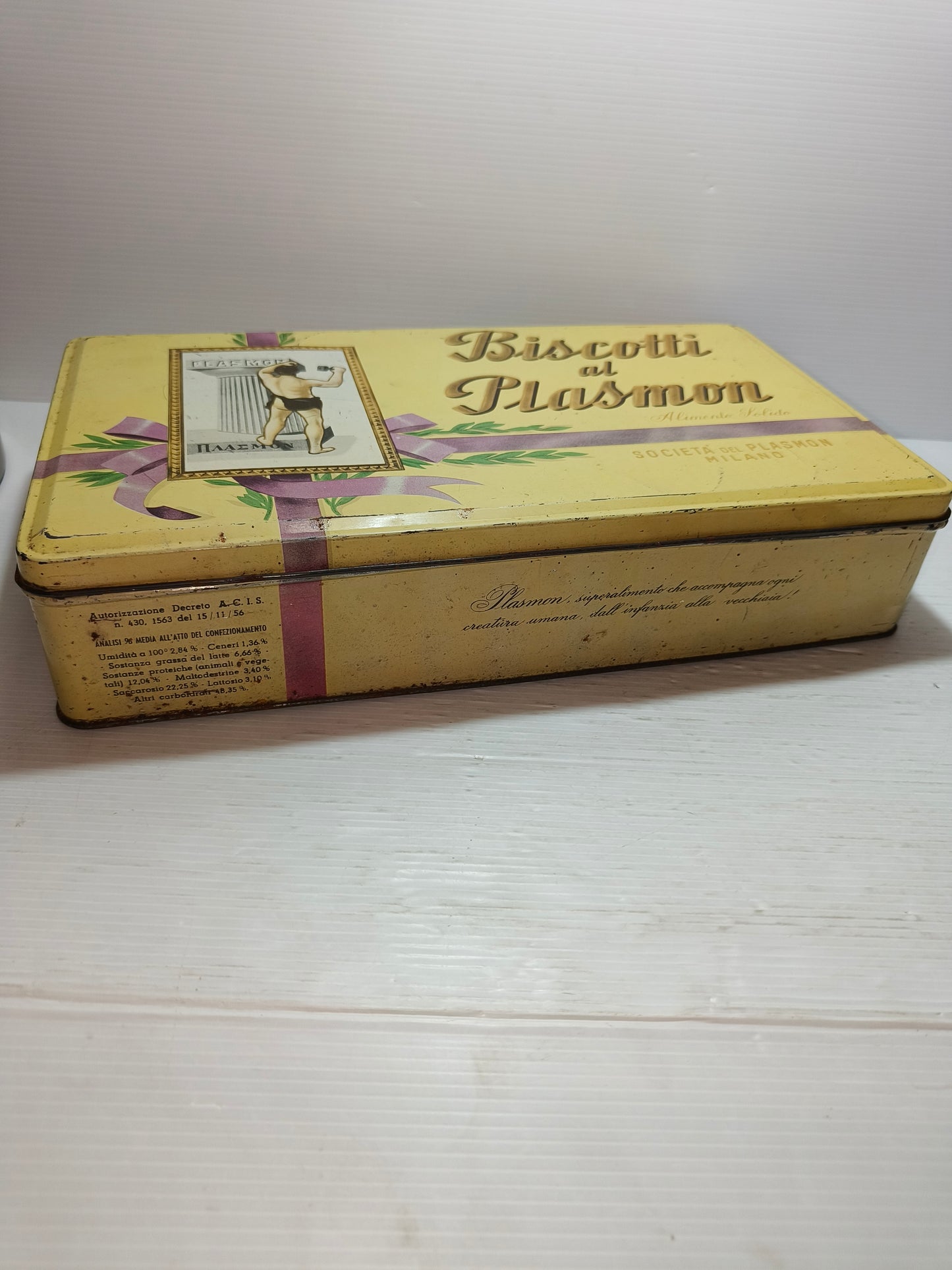 Scatola latta Plasmon anni 50, LEGGI