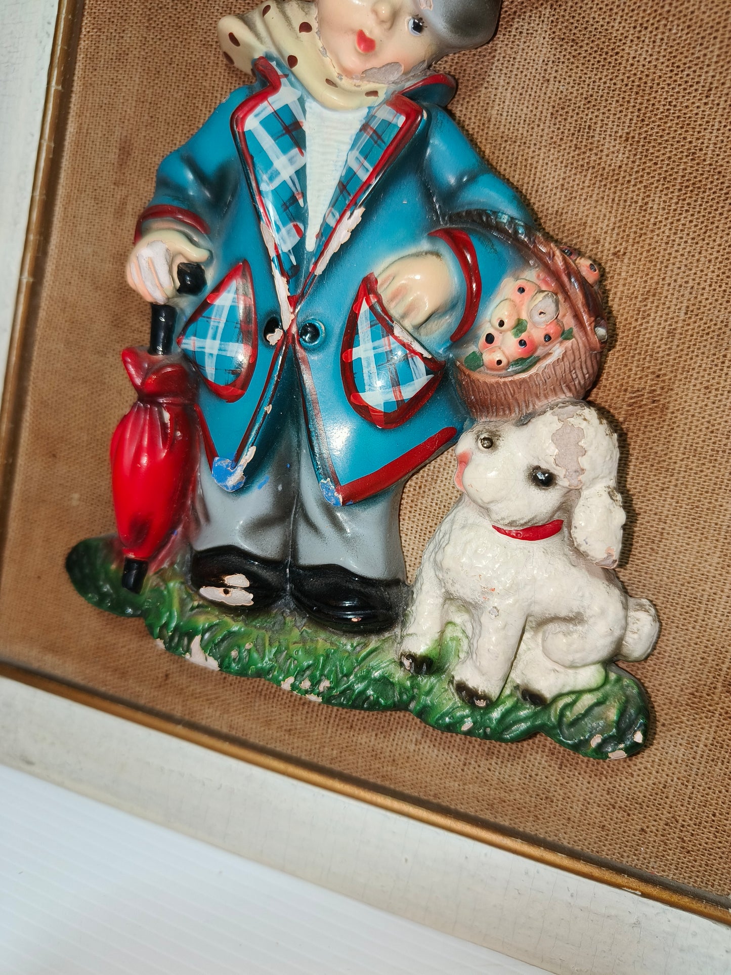 Personaggi in gesso Sarem con cornice anni 60, LEGGI BENE