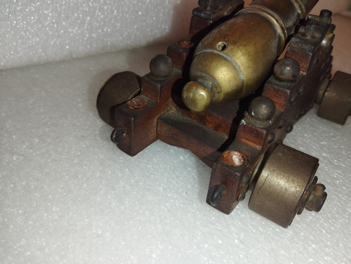 Riproduzione Cannone Vascello Da Guerra In Bronzo E Legno vintage