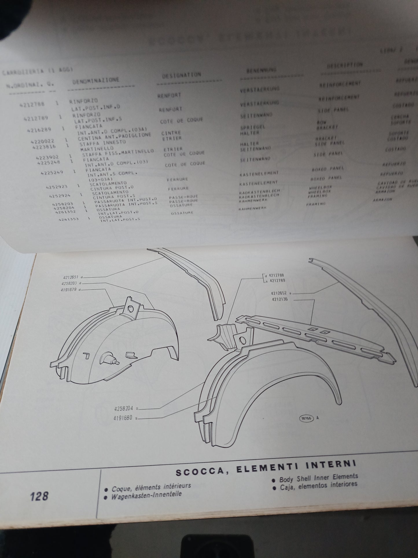Fiat 128 Catalogo Parti Di Ricambio Carrozzeria 1° Ediz.1969