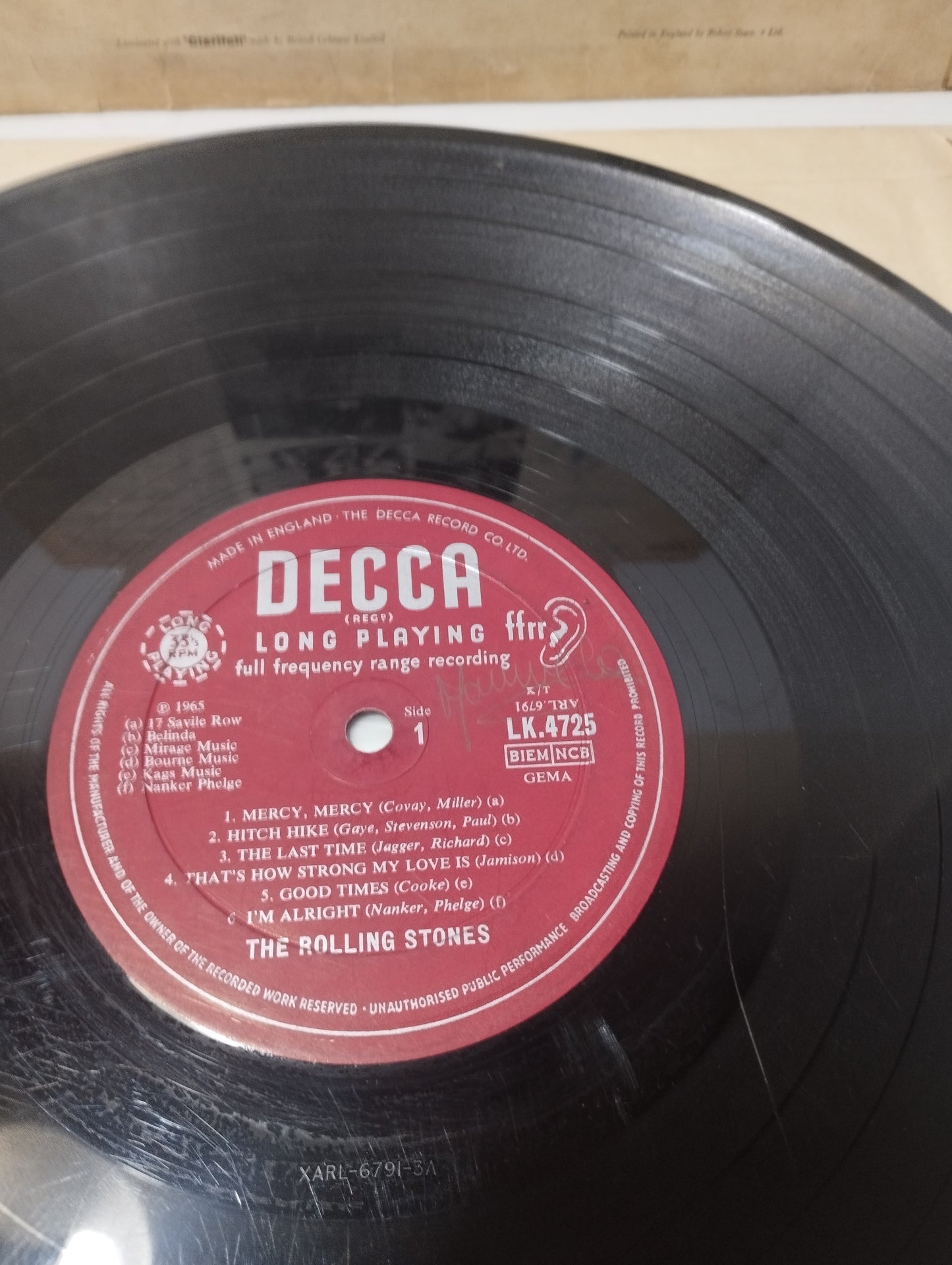 Out Of Our Heads The Rolling Stones Lp Edito nel 1965 da Decca
Mono Cod.LK 4725