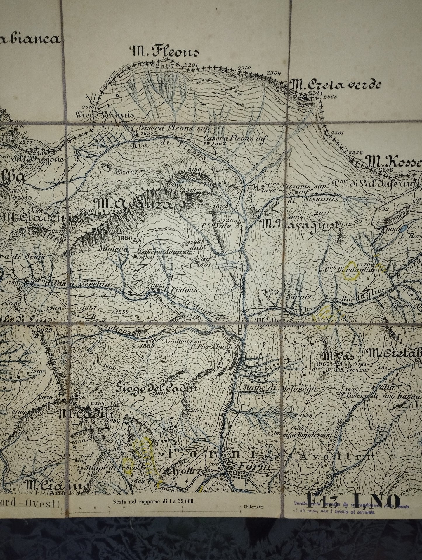 Antica Cartina Telata Prato Carnico Nord  Ovest scala 1:25.000
Datata giugno 1894