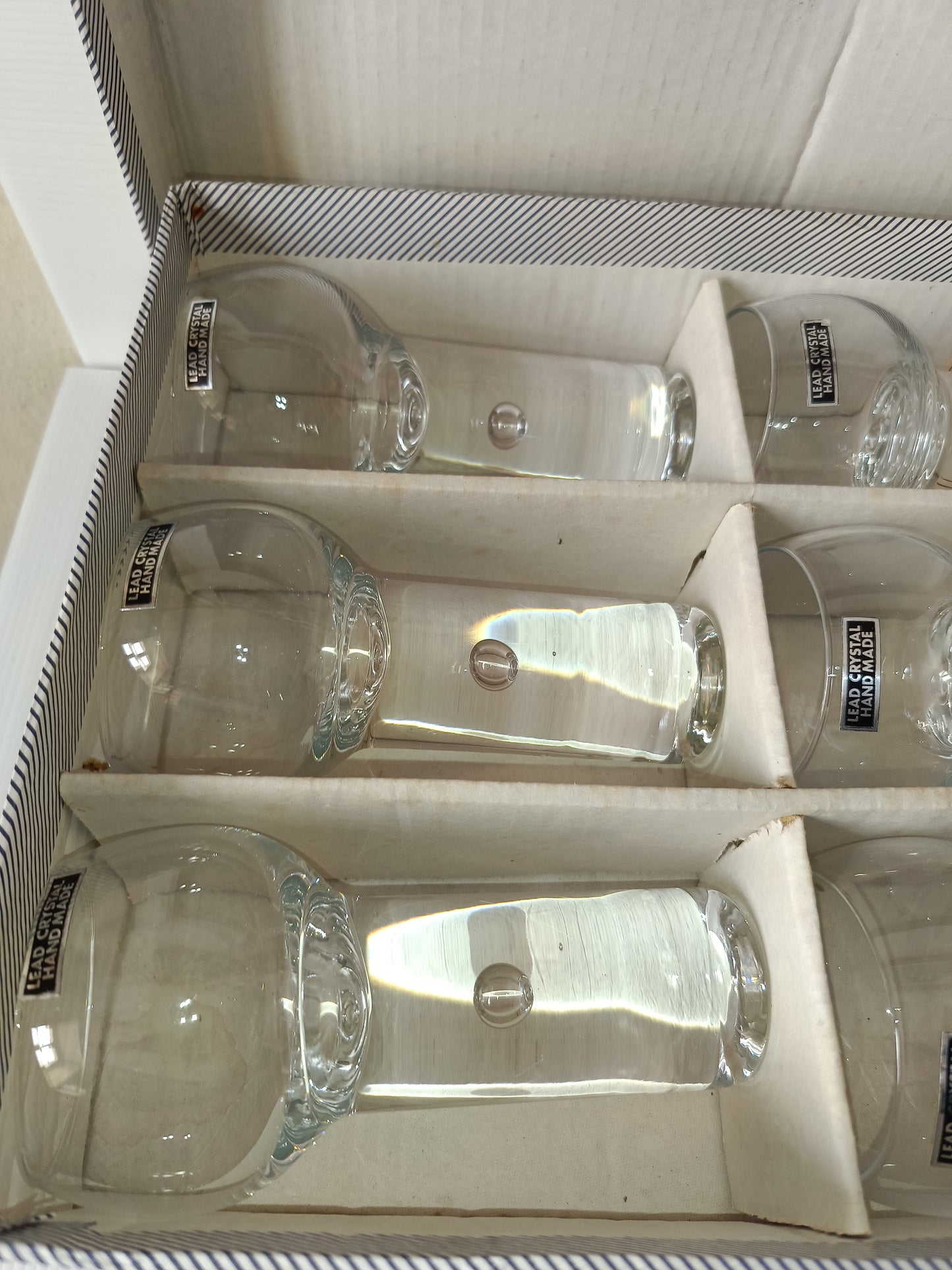 6 Bicchieri In Cristallo Con Bolla Fatti A Mano Vintage