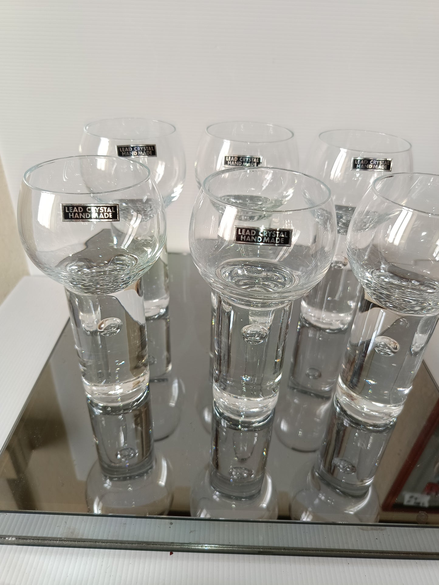 6 Bicchieri In Cristallo Con Bolla Fatti A Mano Vintage