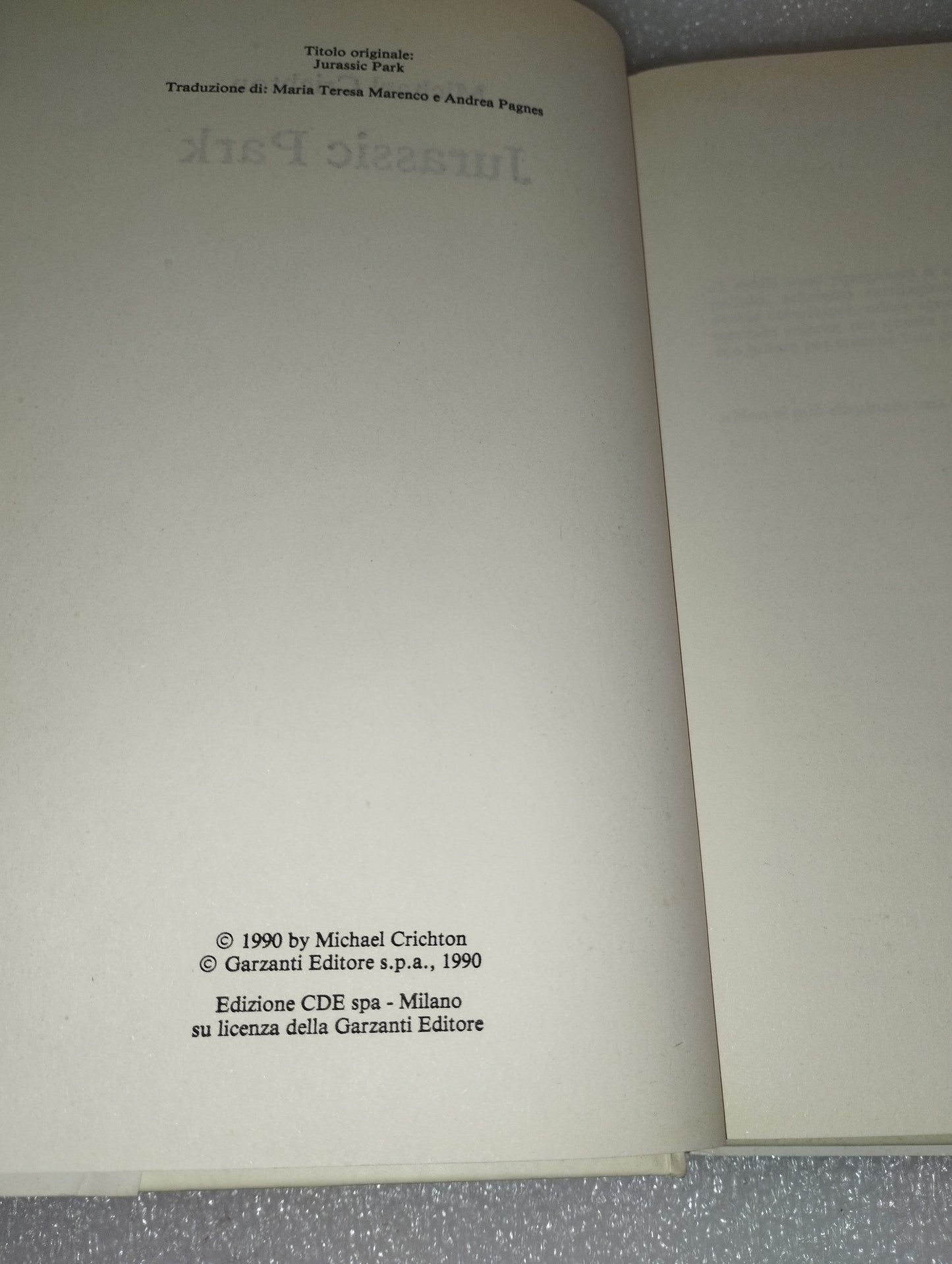 Jurassic Park Michael Crichton
Edizione CDE 1993