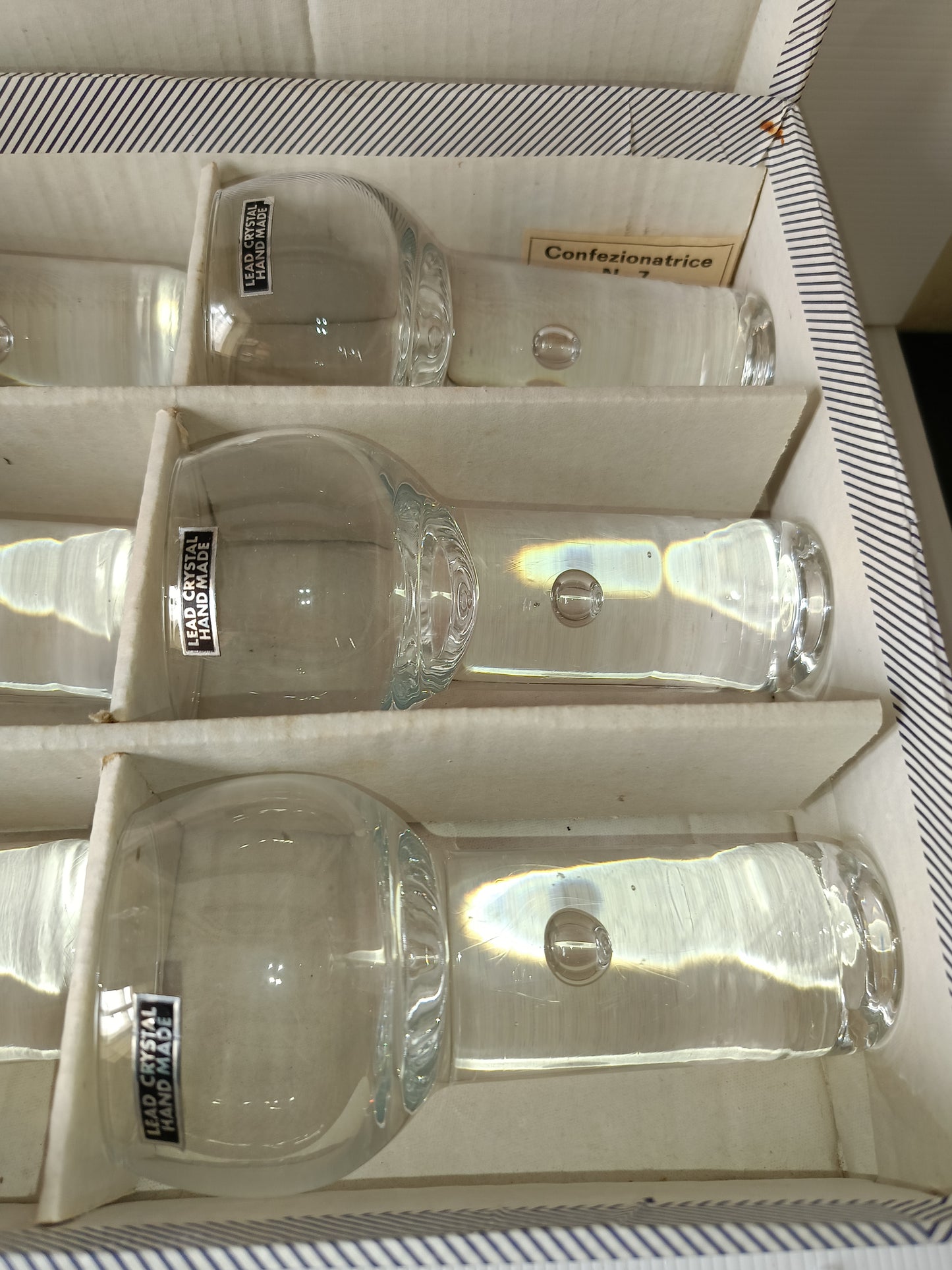 6 Bicchieri In Cristallo Con Bolla Fatti A Mano Vintage