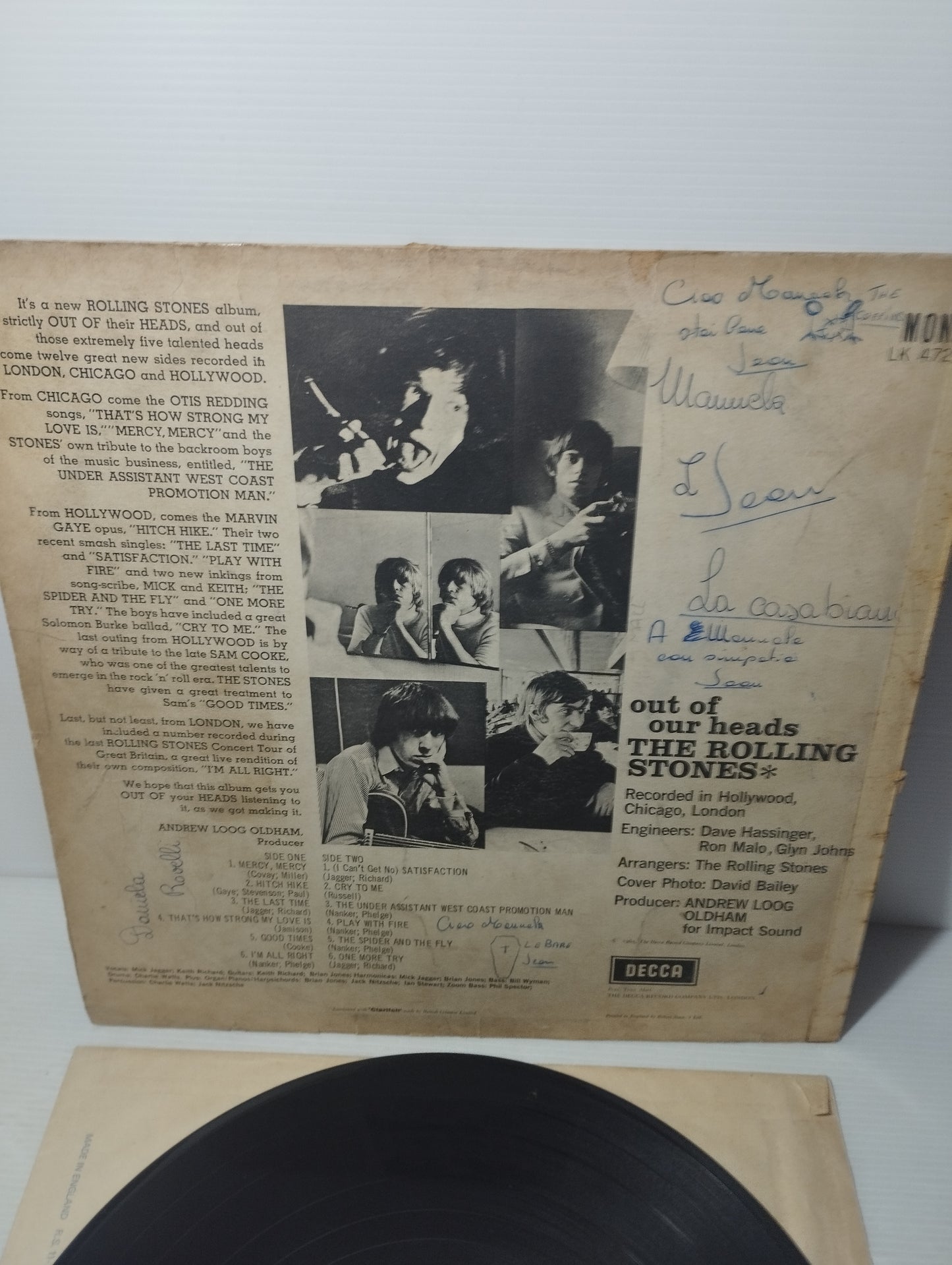 Out Of Our Heads The Rolling Stones Lp Edito nel 1965 da Decca
Mono Cod.LK 4725