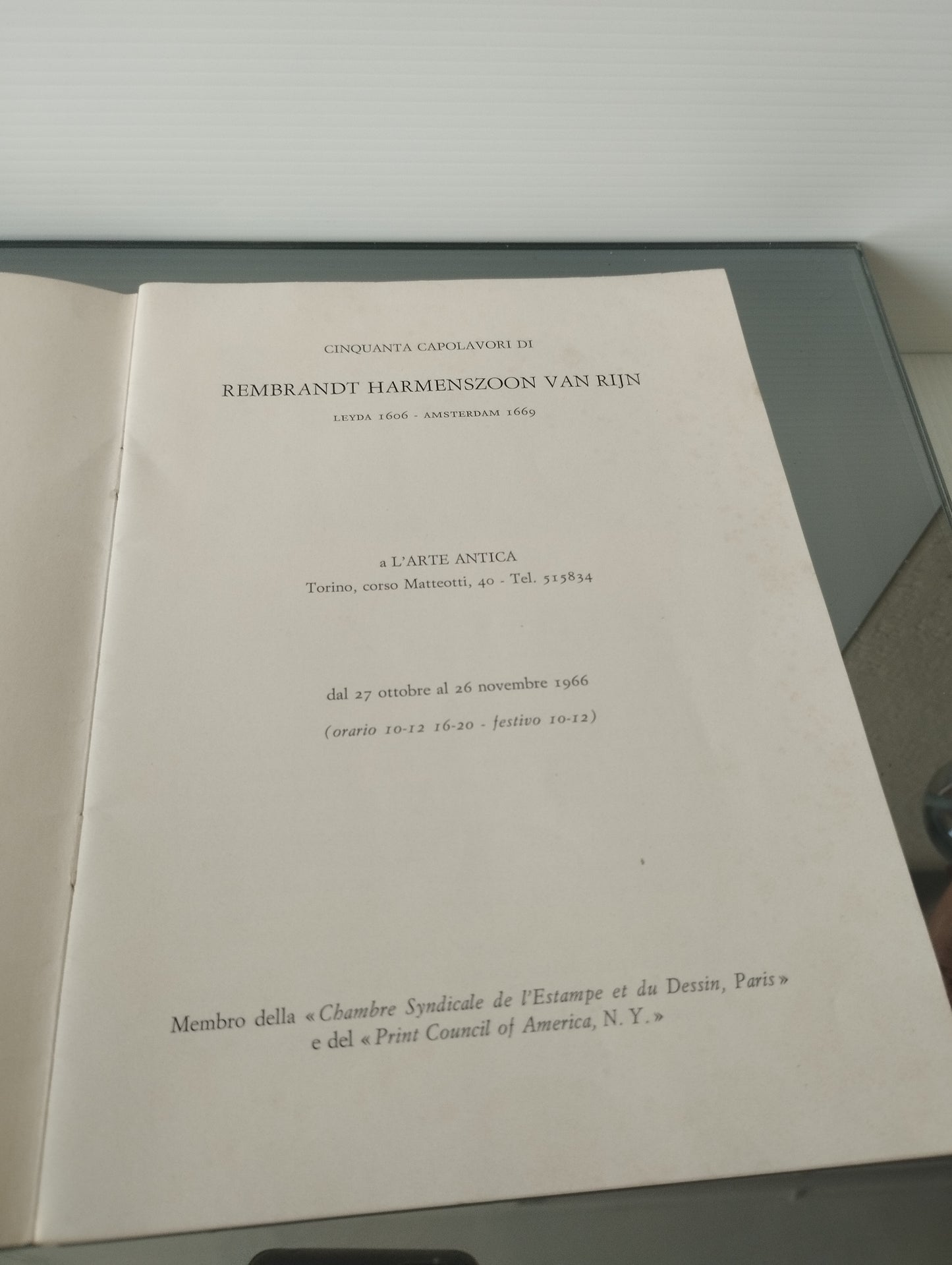 Libretto Mostra Rembrandt L'Arte Antica Torino 1966