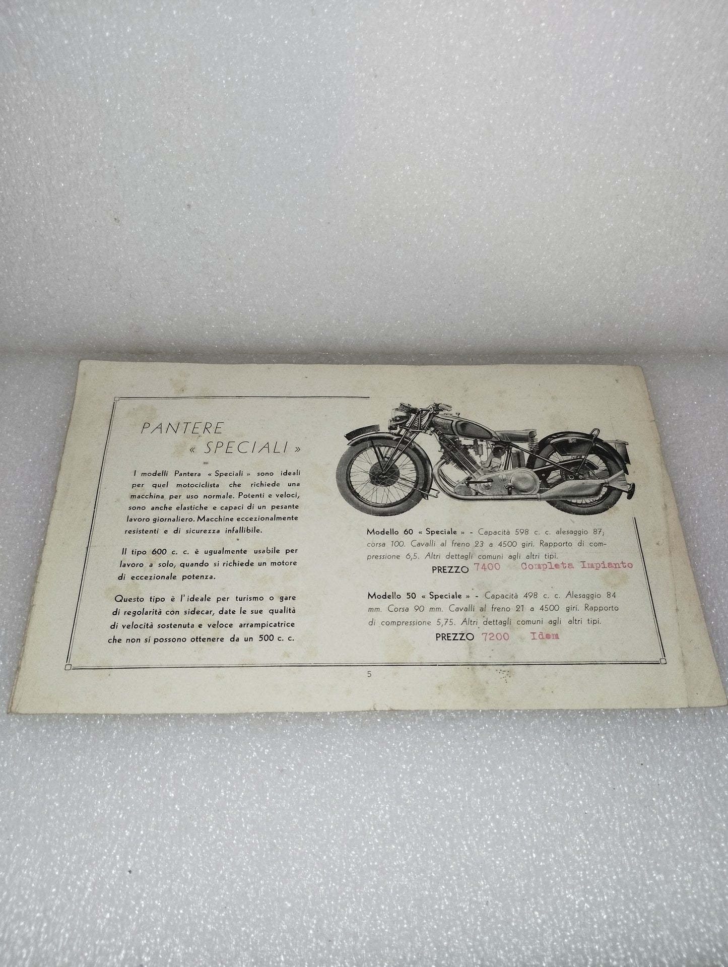Opuscolo pubblicitario Moto Pantere Speciali
Originale dell'epoca