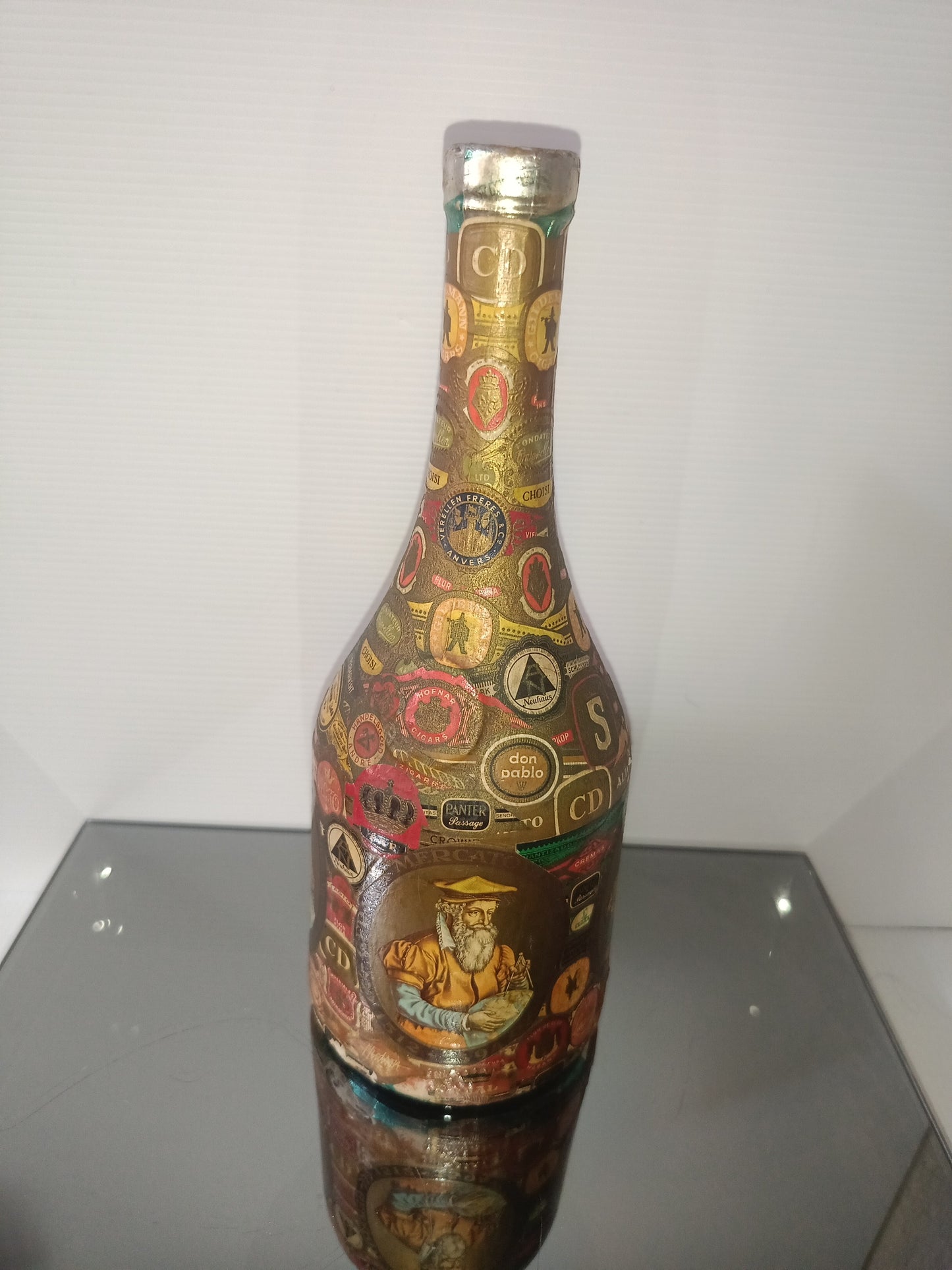 Bottiglia Con Decoupage Vintage