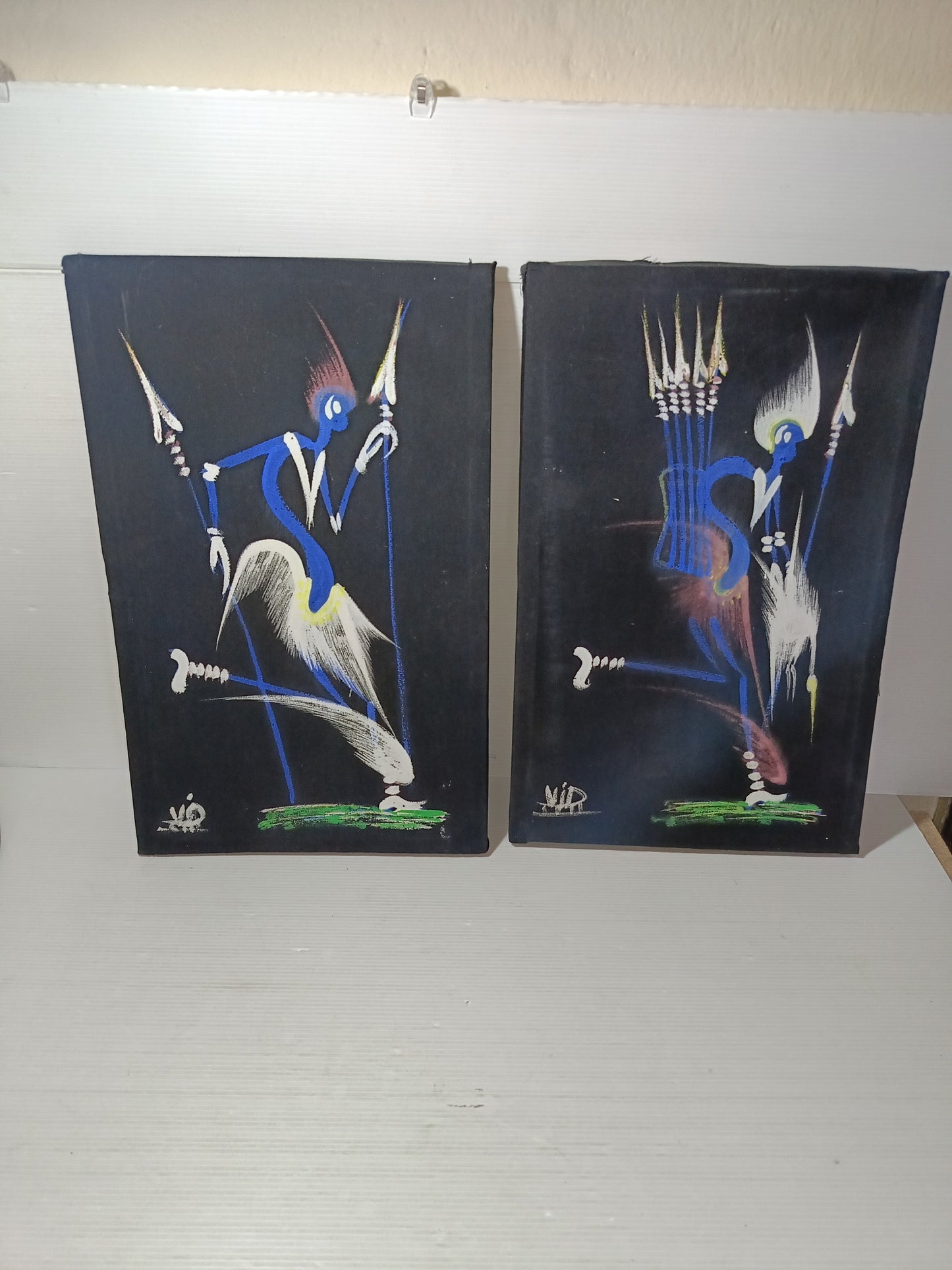 2 Dipinti Africani Su Tessuto vintage