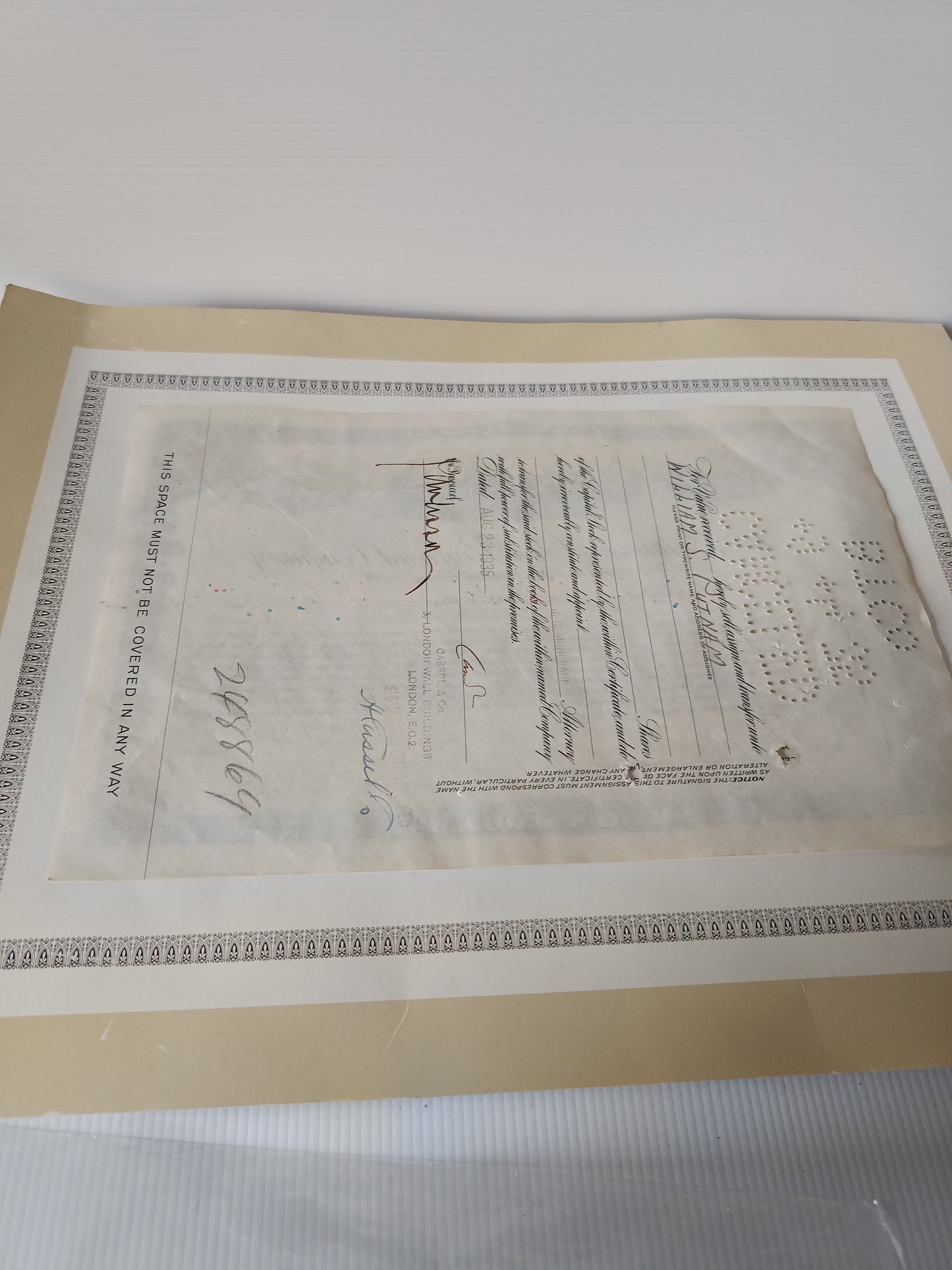 Antico Certificato Azionario The Baltimora Ohio Railroad Company
Originale datato agosto 1935