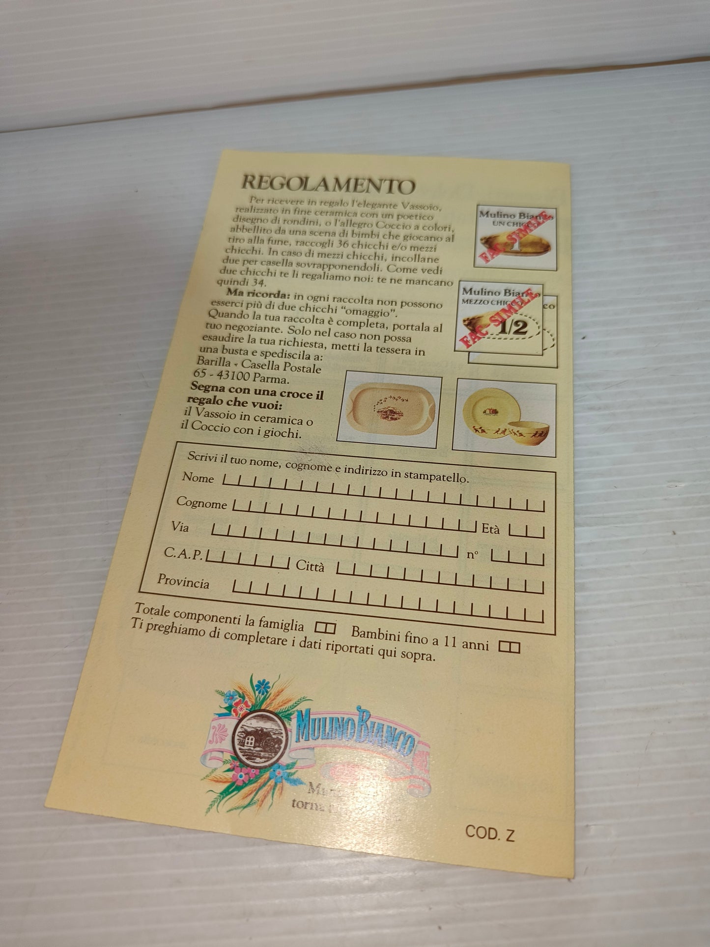 Depliant pubblicitario raccolta punti Mulino Bianco, anni 80