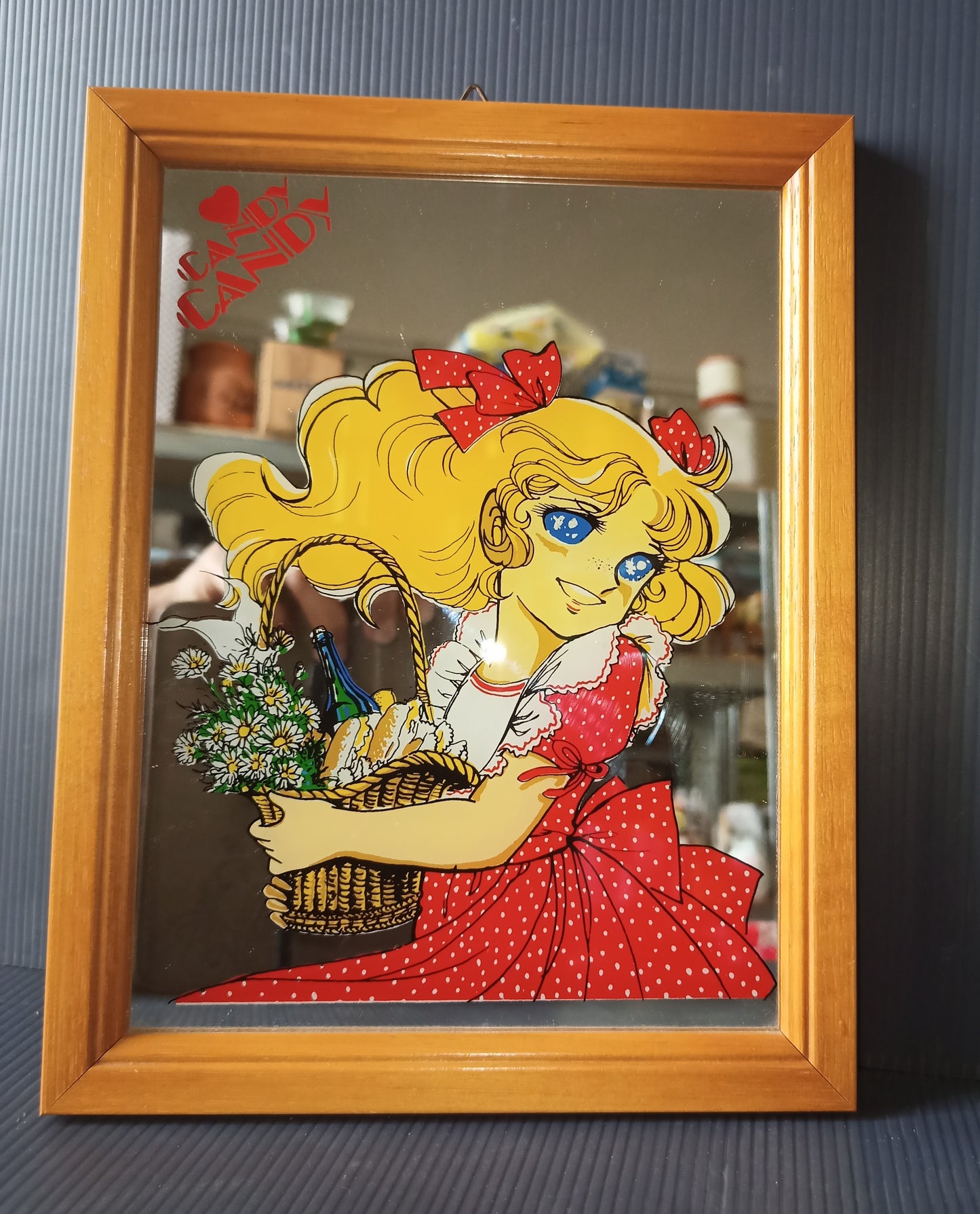 Candy Candy mirror to hang, with wooden frame, original from the 80s