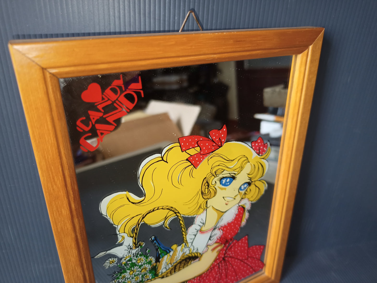 Candy Candy mirror to hang, with wooden frame, original from the 80s