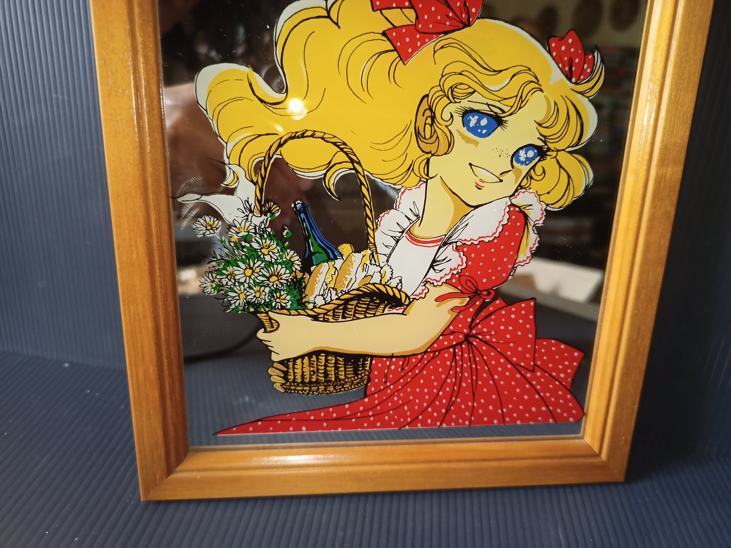 Candy Candy mirror to hang, with wooden frame, original from the 80s