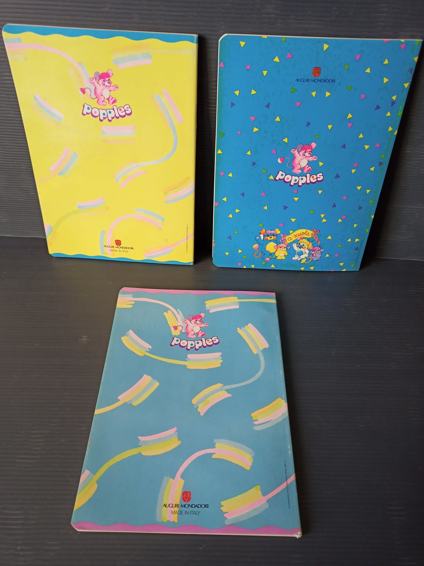 Tre quaderni piccoli Popples, originali 1986.