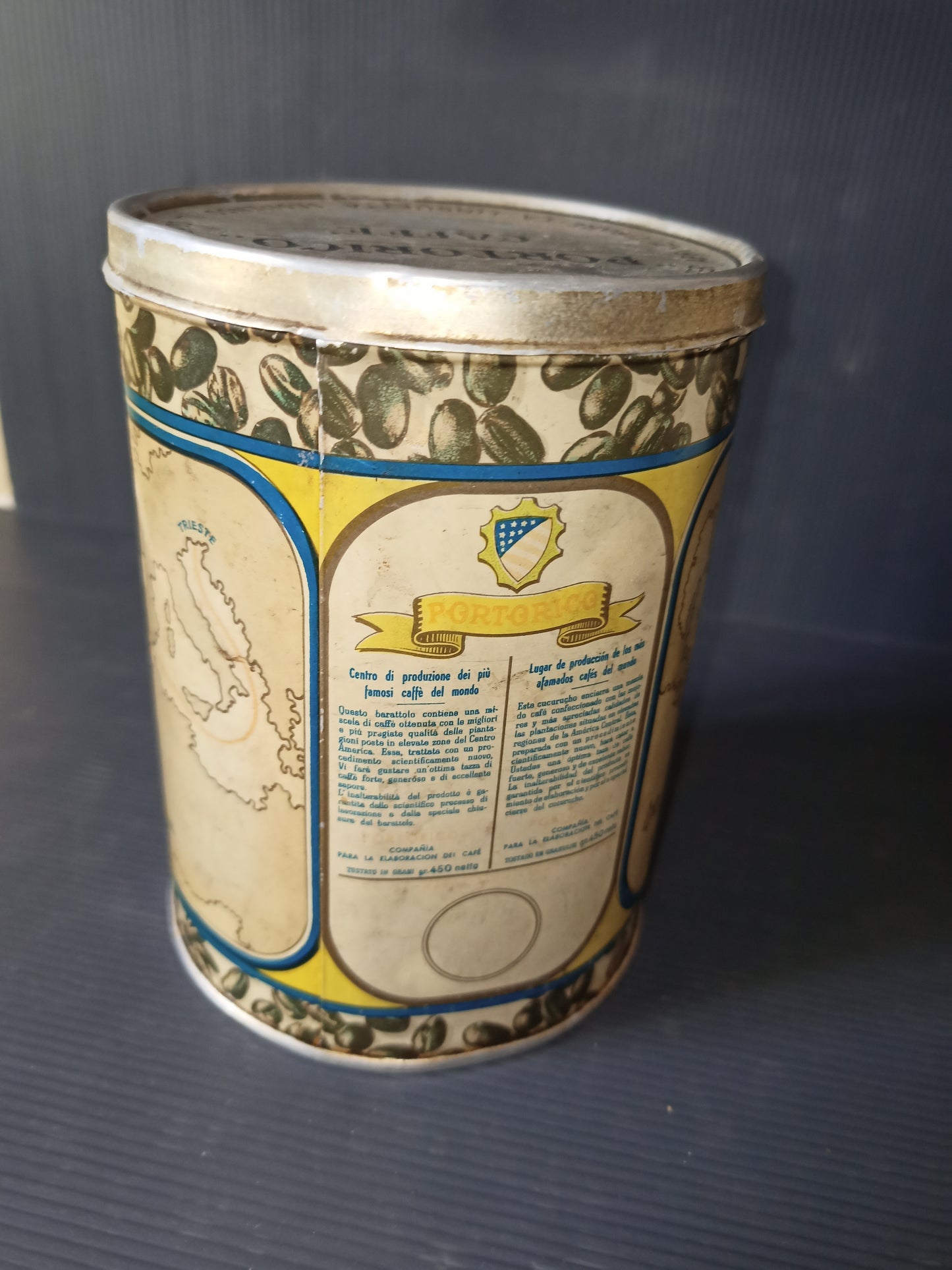 Vintage Puerto Rico Coffee tin box in aluminium