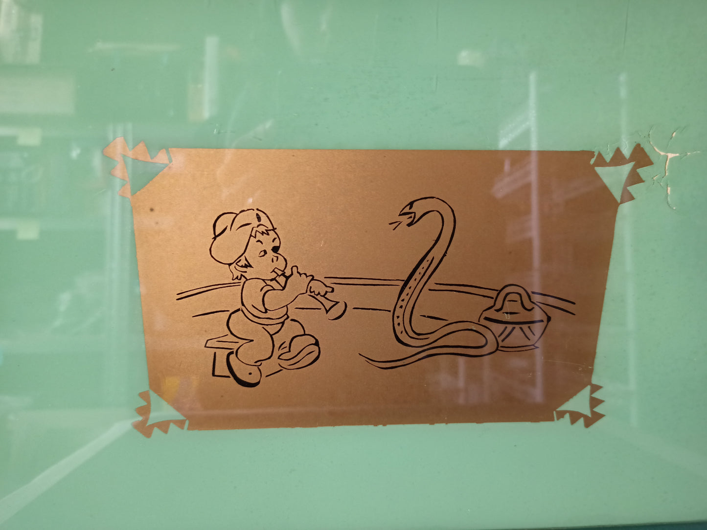 Vassoio anni 50 con disegno incantatore di serpenti