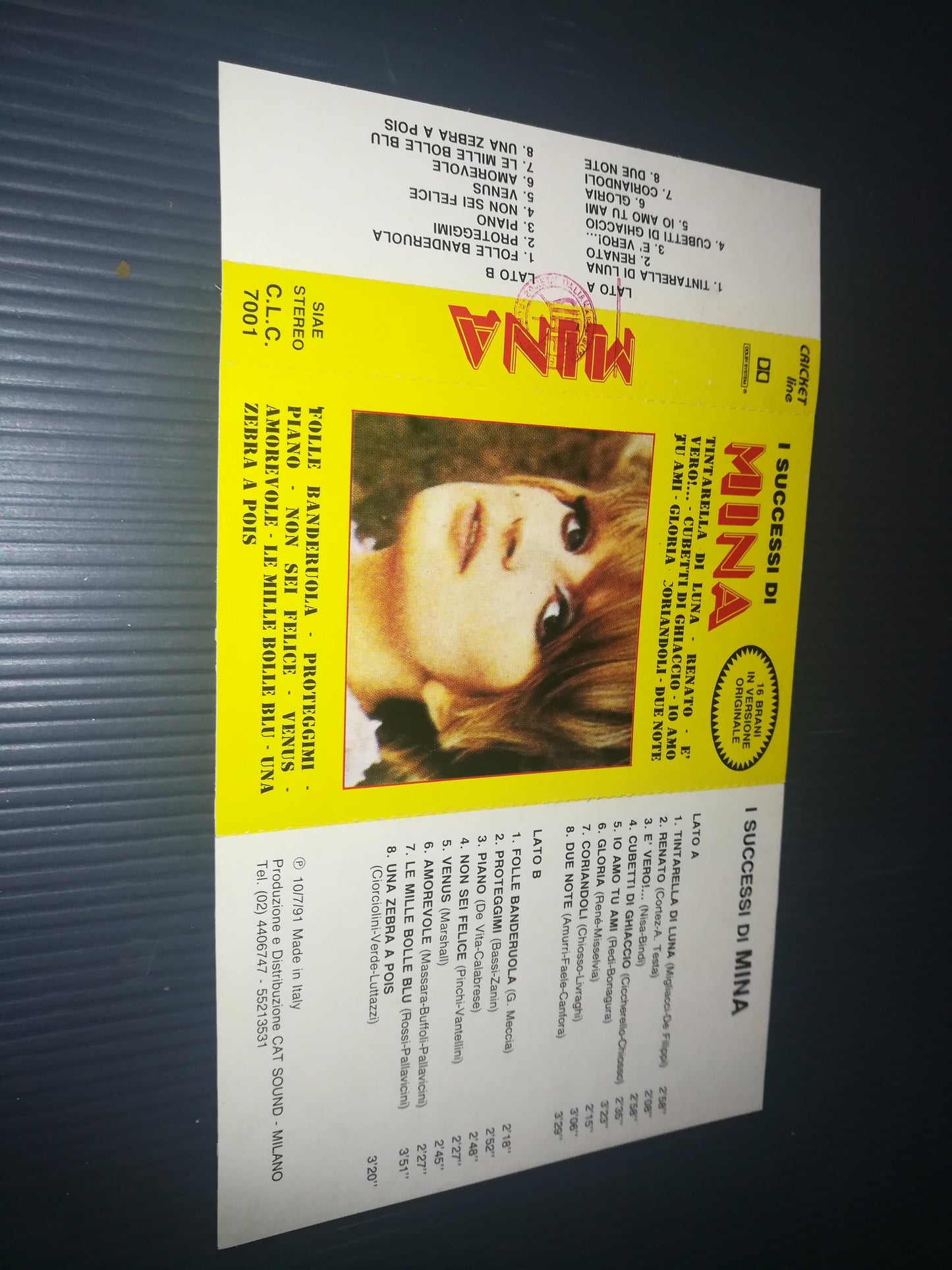 Mina's Successes" Musicassette
 
Published in 1991 by Cricket SIAE Stereo code CLC7001