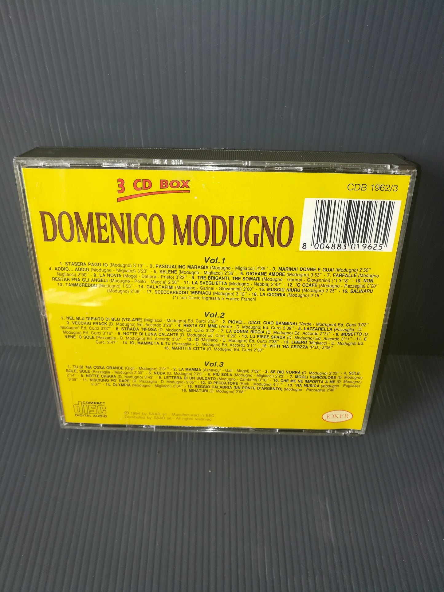 "Domenico Modugno" 3 CD box set

 Published in 1994 by Joker code CDB 1962/3 SIAE