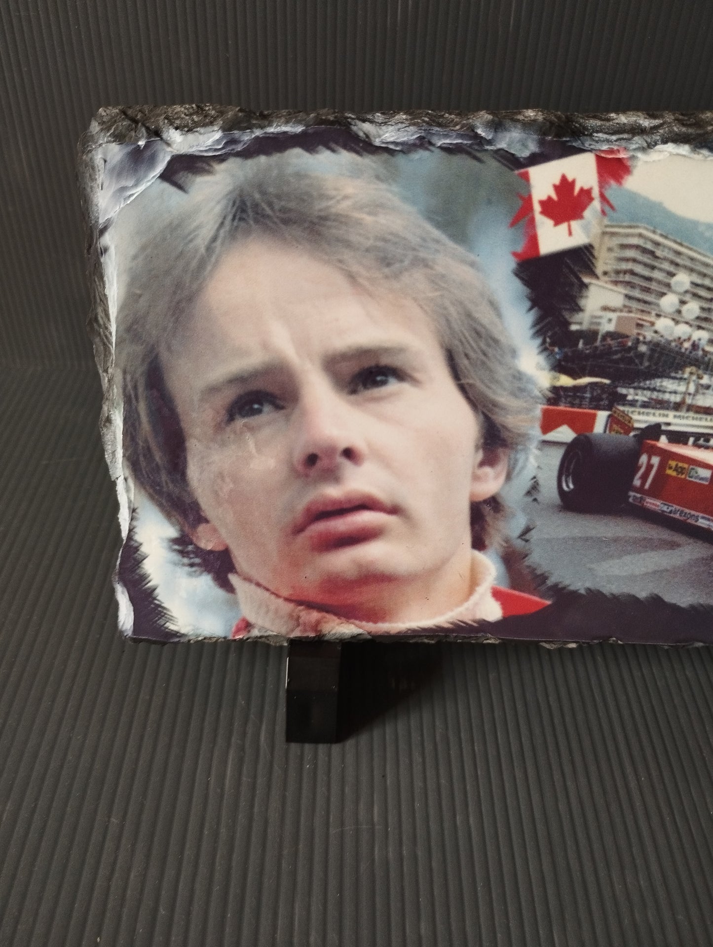 Gilles Villeneuve Plaque In Slate Stone I would like to point out that the image is not glued but is imprinted in the stone.