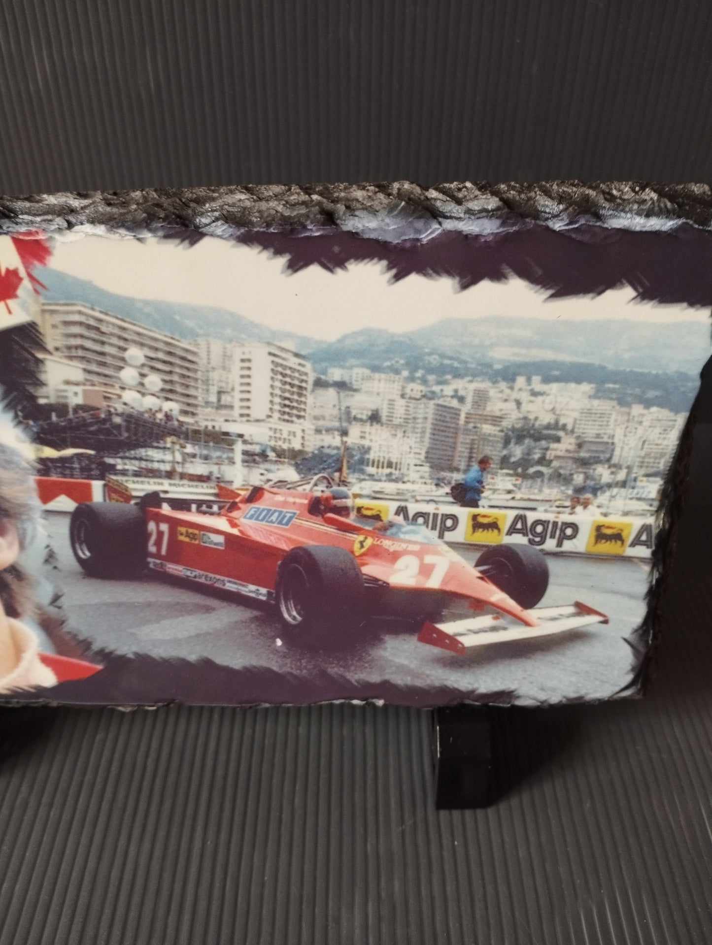 Gilles Villeneuve Plaque In Slate Stone I would like to point out that the image is not glued but is imprinted in the stone.