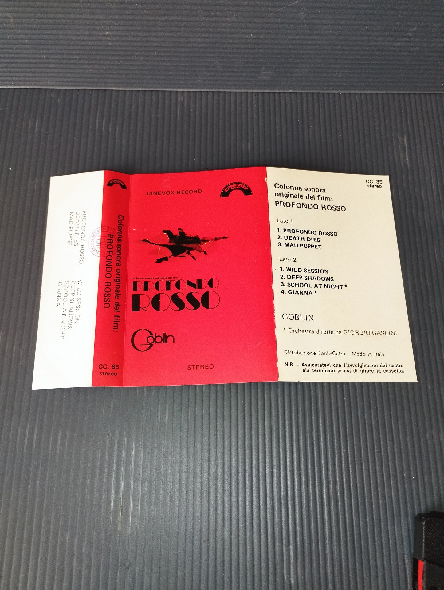 "Profondo Rosso" cassette tape by Goblin

 Published in 1975 by Cinevox Record