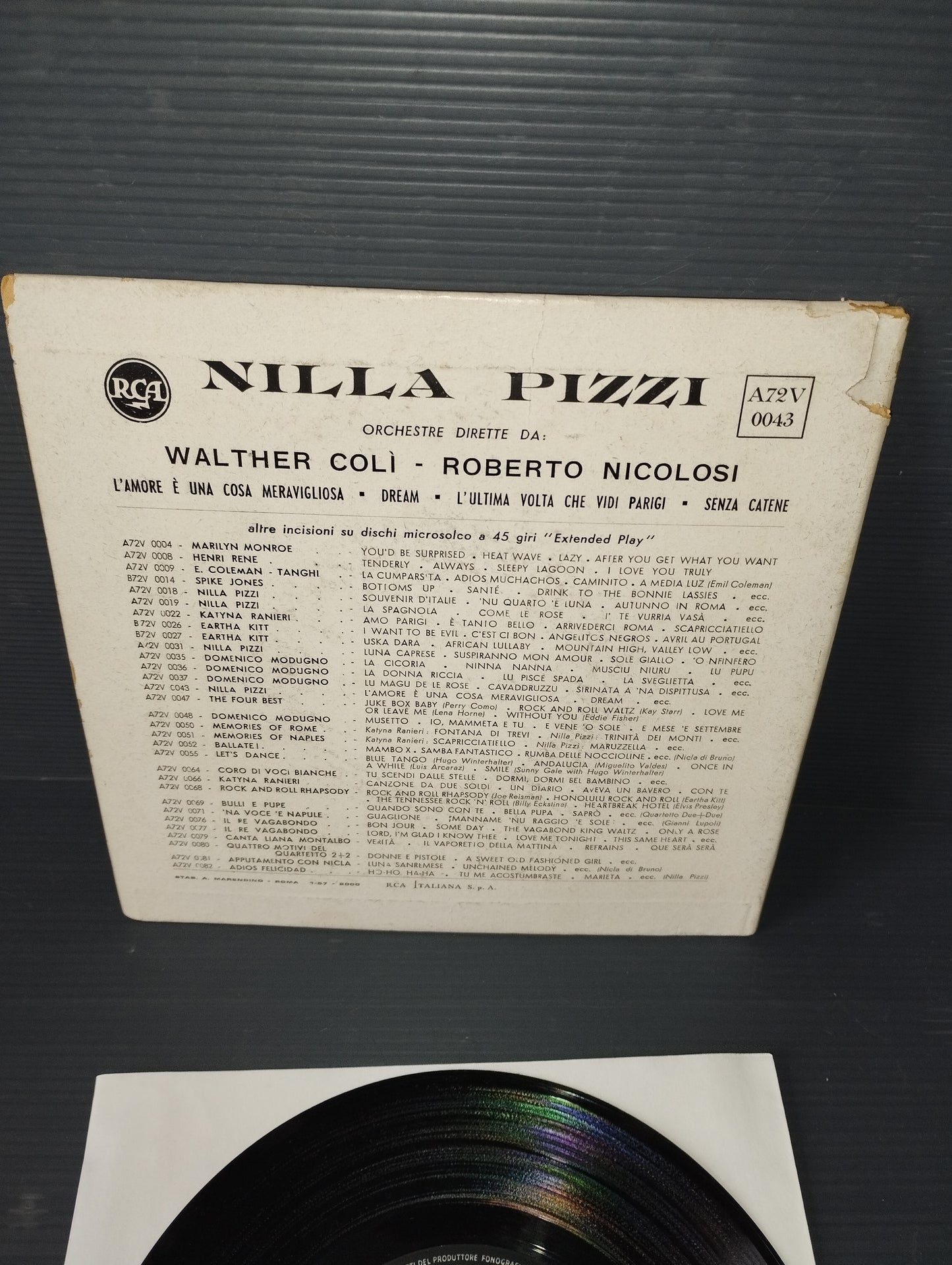 Nilla Pizzi' Eponymous Ep 45 Laps

 Published by RCA code A72V-0043