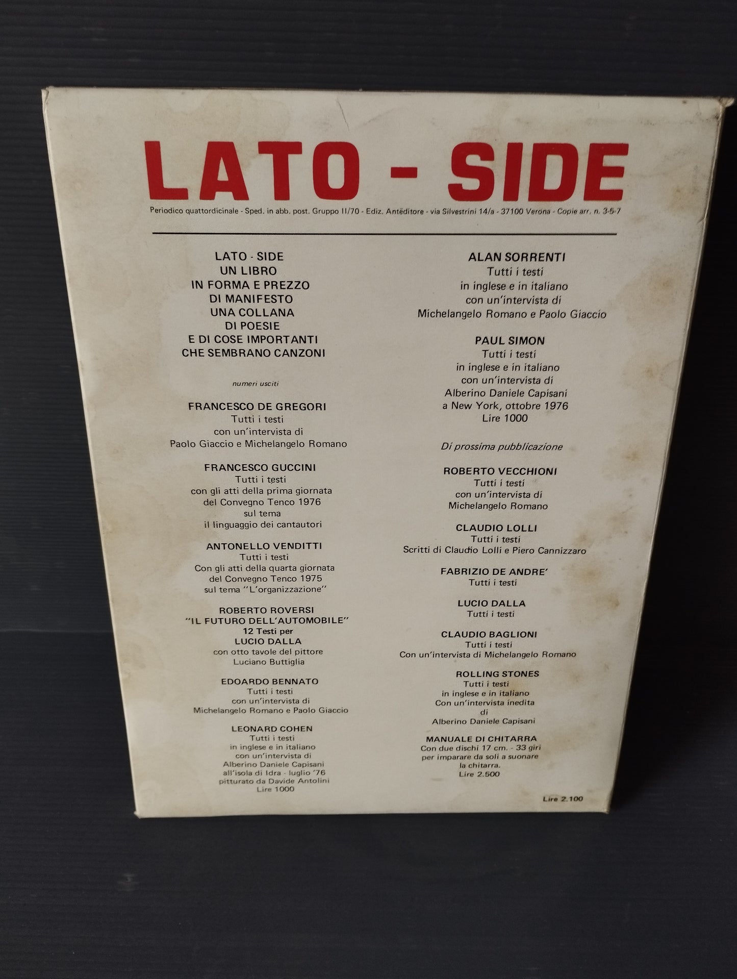 Lato Side Venditti, Sorrenti,Bennato Four-weekly periodical